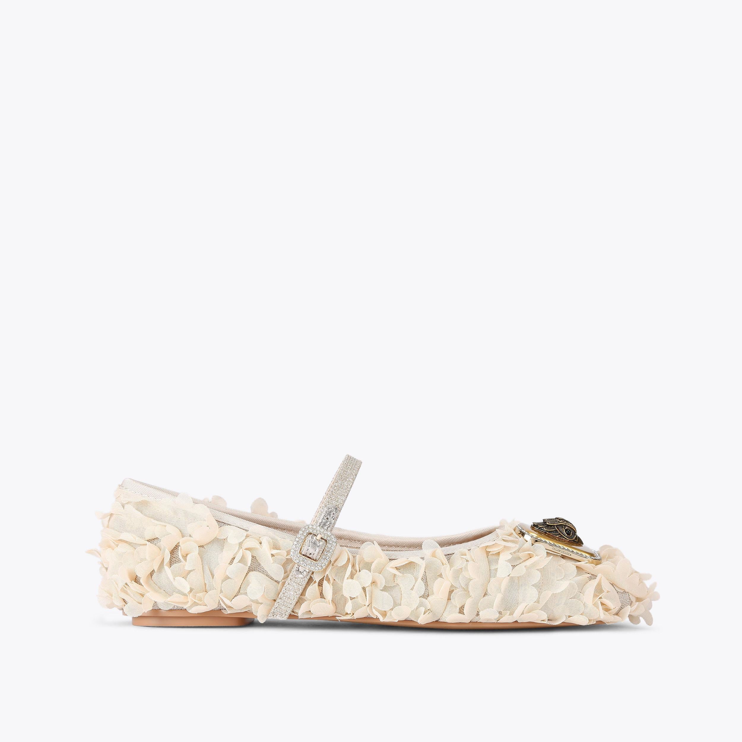 Pimlico Ballerina — Beige Combination Flat, side profile