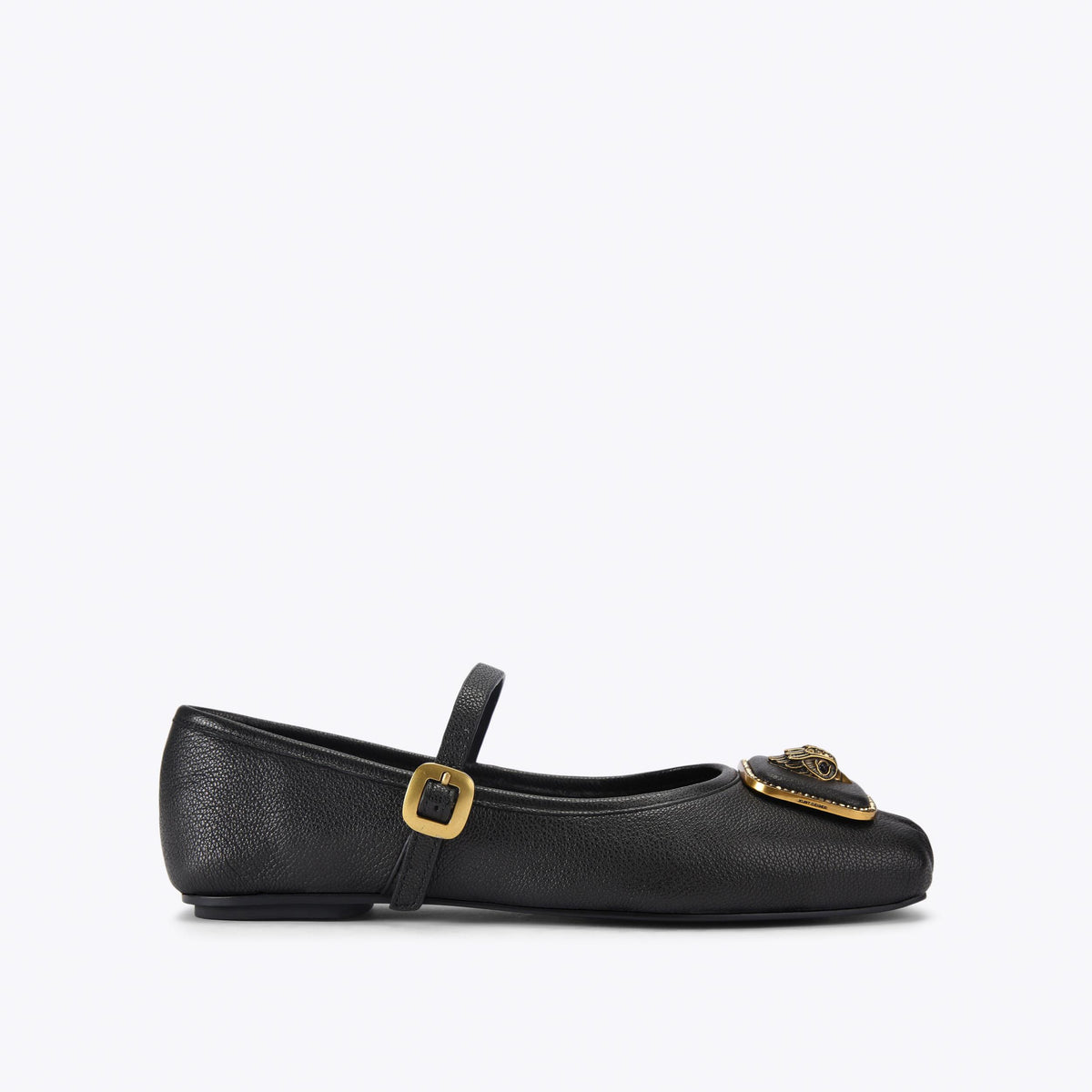 Pimlico Ballerina — Black Leather Flat, side profile