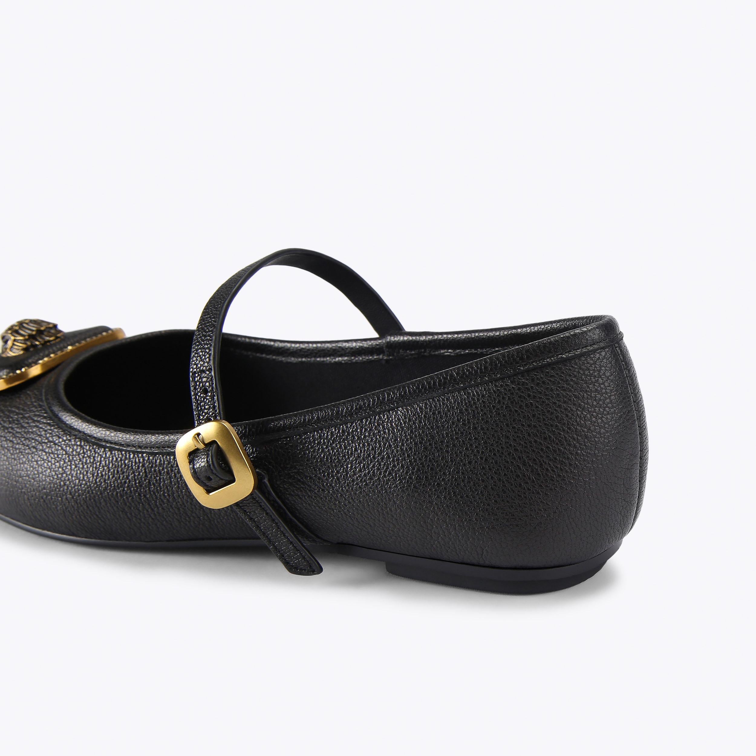Pimlico Ballerina — Black Leather Flat, detail