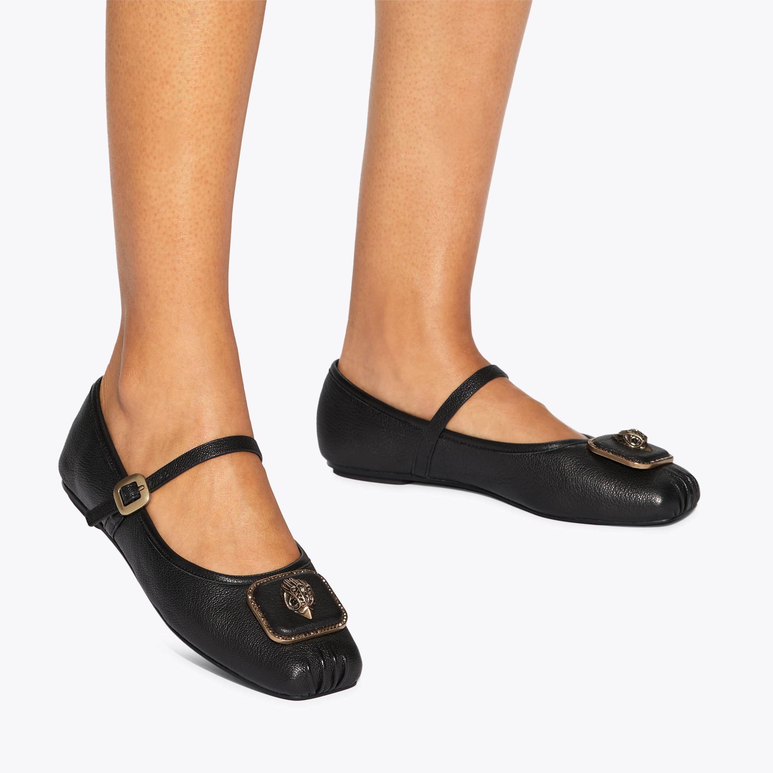 Pimlico Ballerina — Black Leather Flat, worn on foot