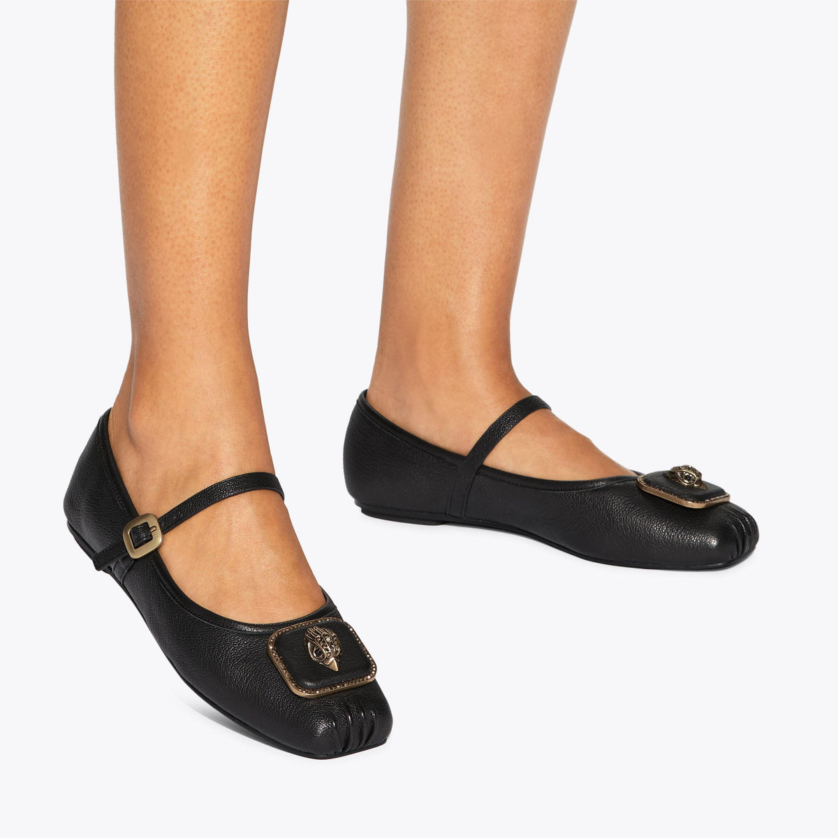 Pimlico Ballerina — Black Leather Flat, worn on foot
