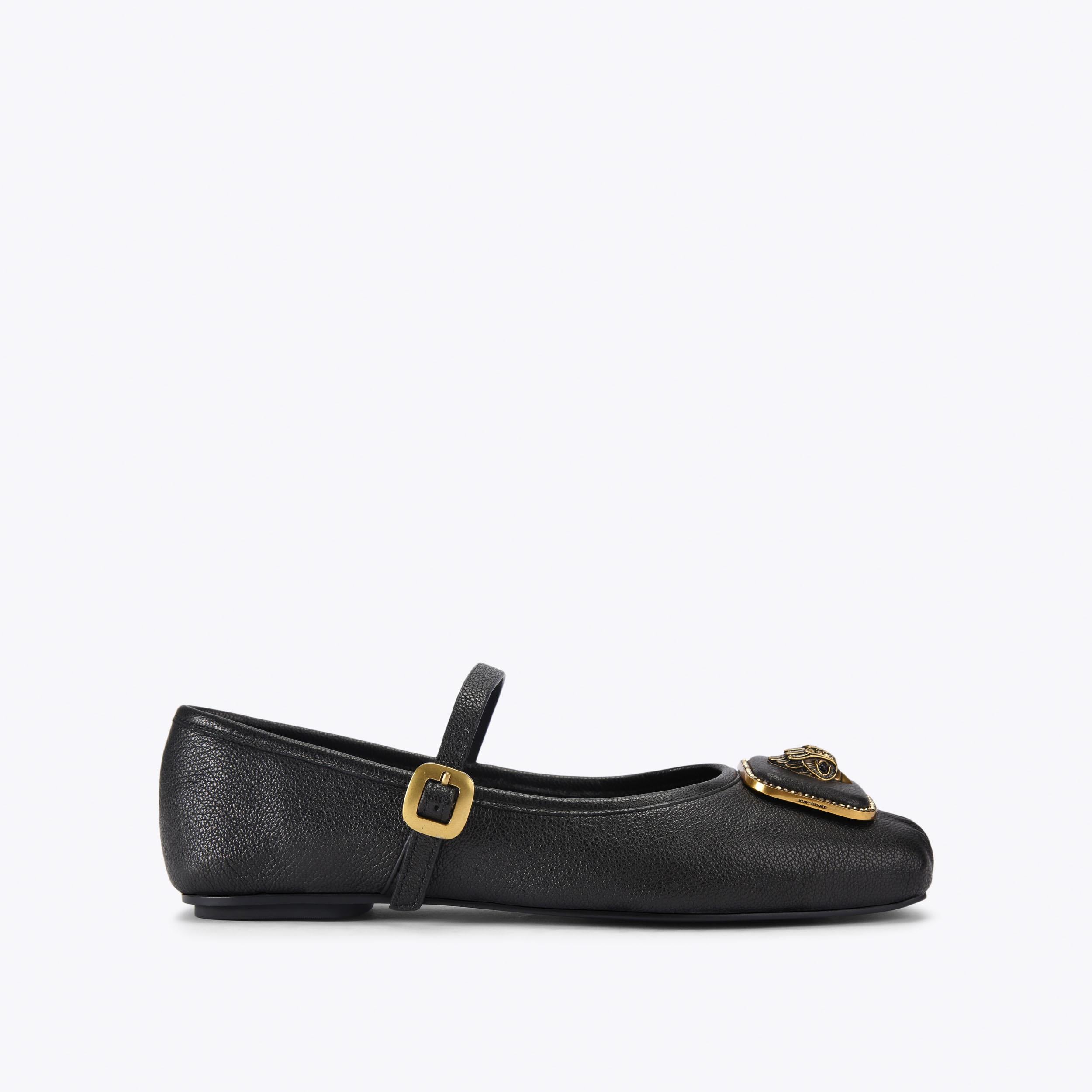 Pimlico Ballerina — Black Leather Flat, side profile