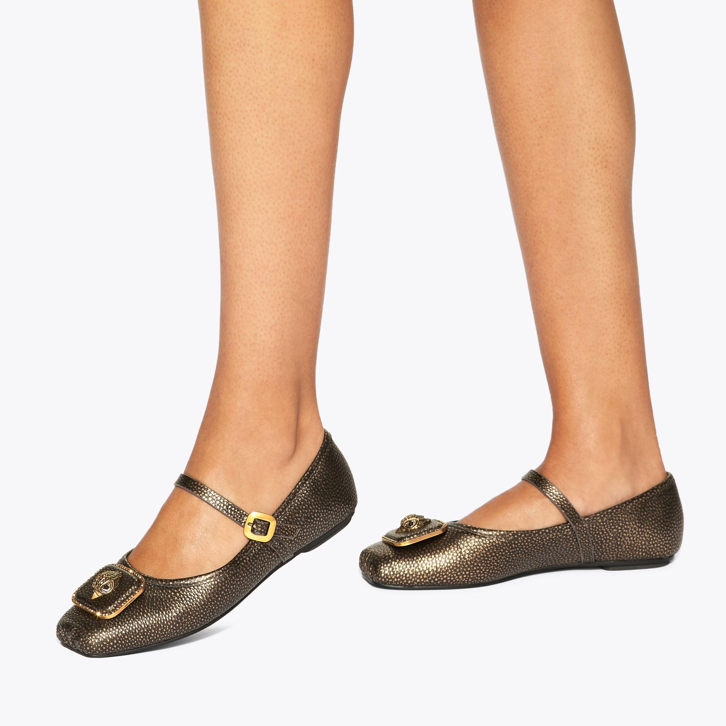 Pimlico Ballerina — Metallic Bronze Flat, worn on foot