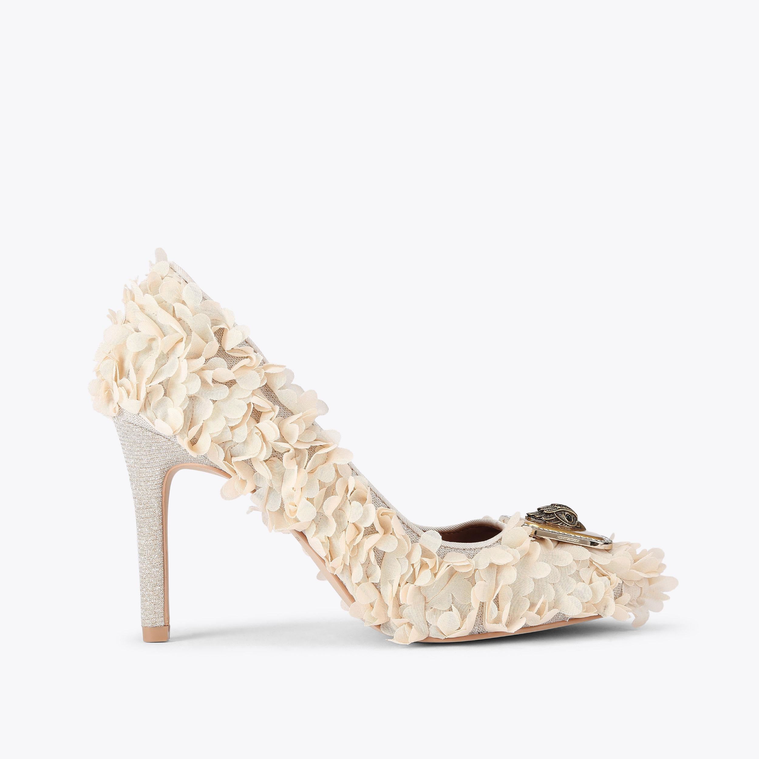 Pimlico Court — Metallic Beige Fabric Heel, side profile