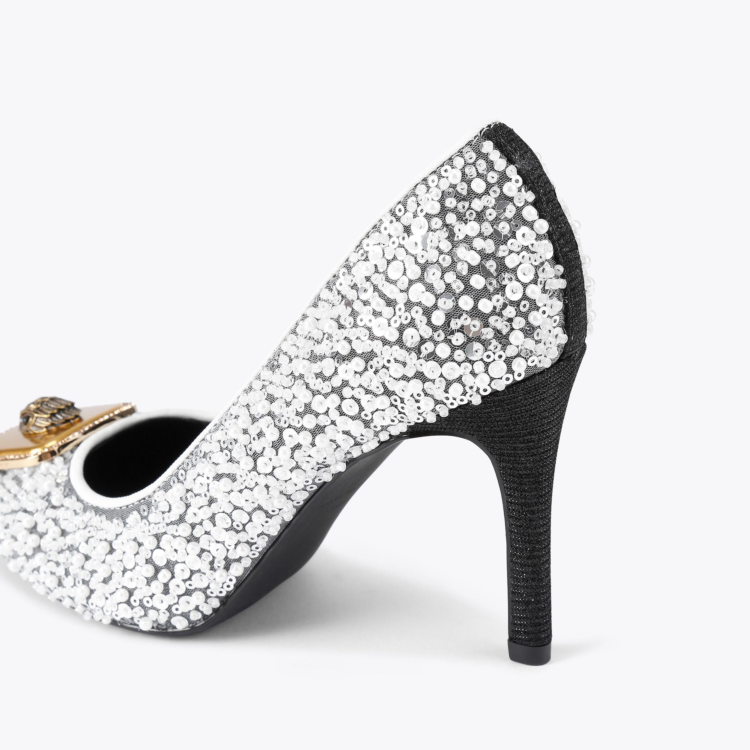 Pimlico Court — White Sequin Heel, detail