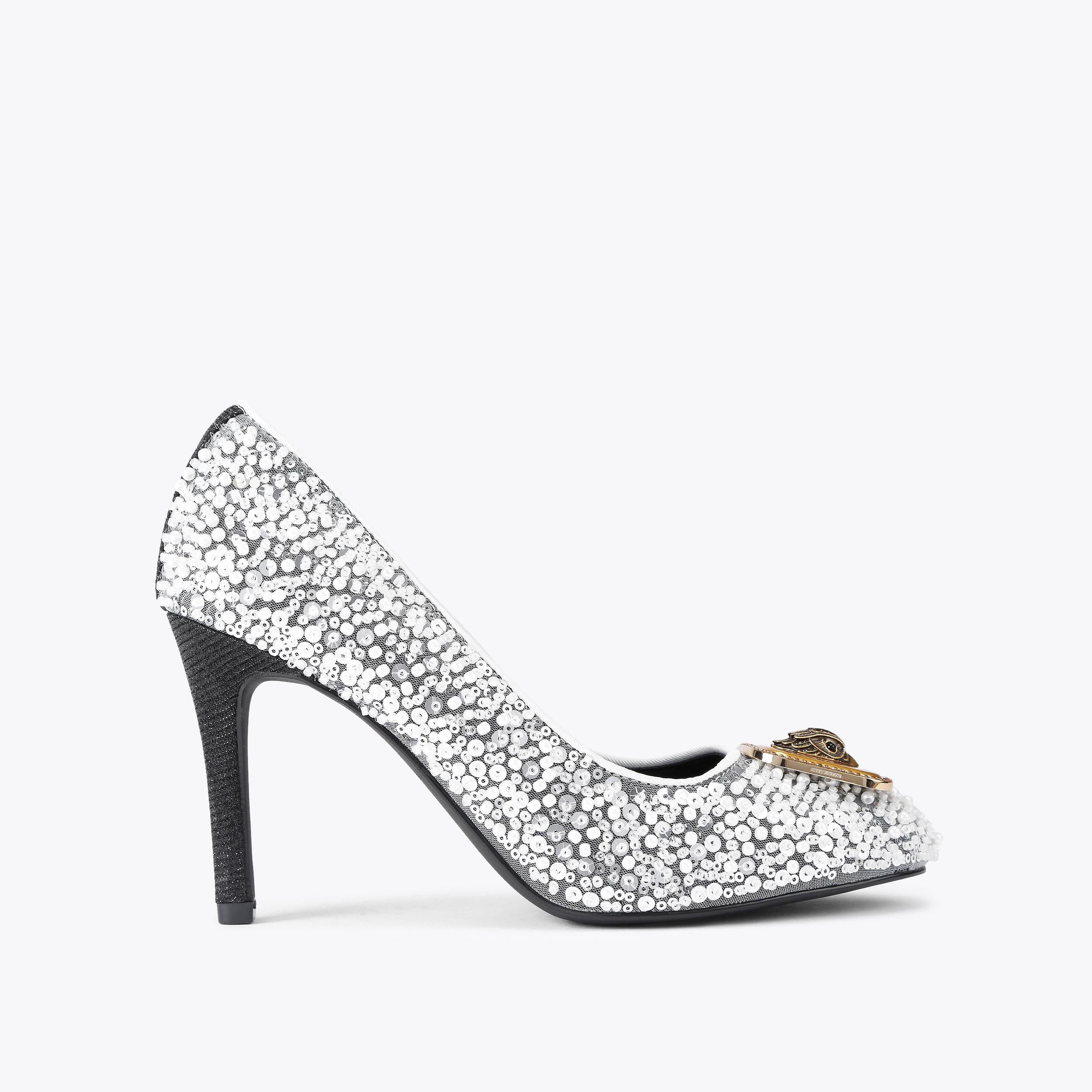 Pimlico Court — White Sequin Heel, side profile
