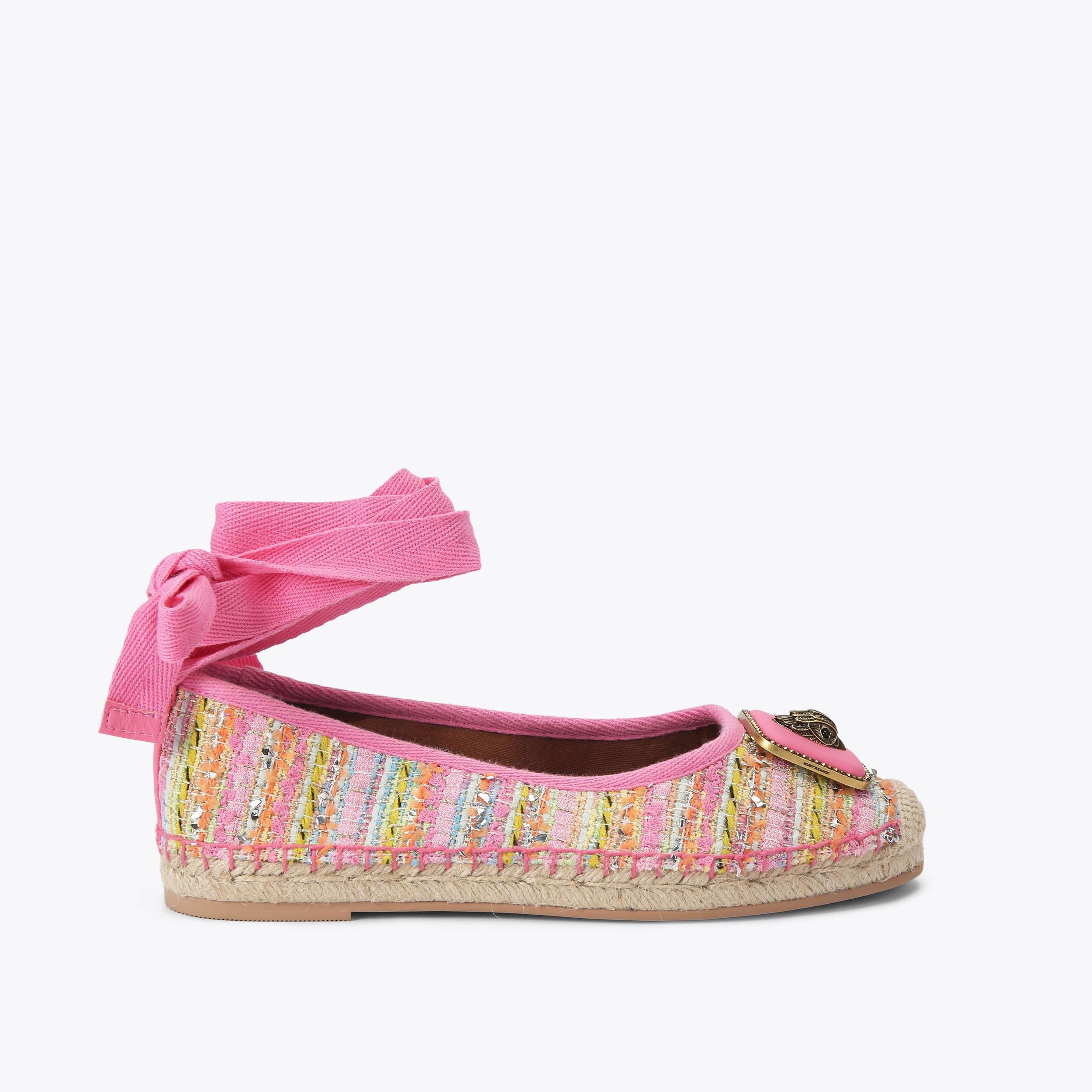 Pimlico Tie — Pink Combination Fabric Ballet Flat, side profile