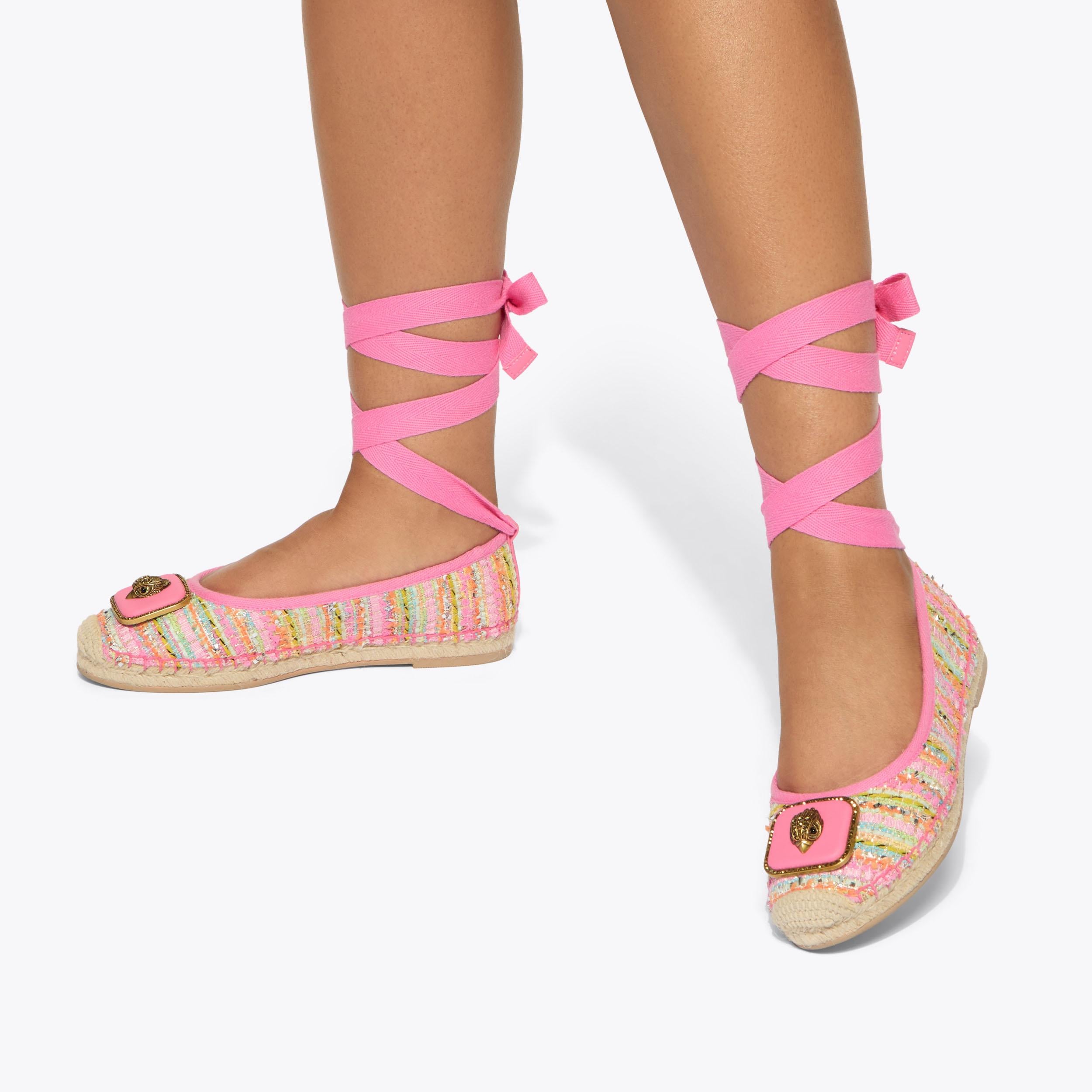 Pimlico Tie — Pink Combination Fabric Ballet Flat, worn on foot