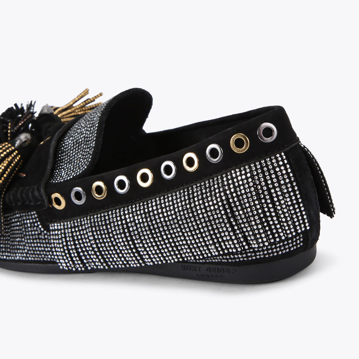 Pom Pom Moccasin — Black Suede Loafer, detail