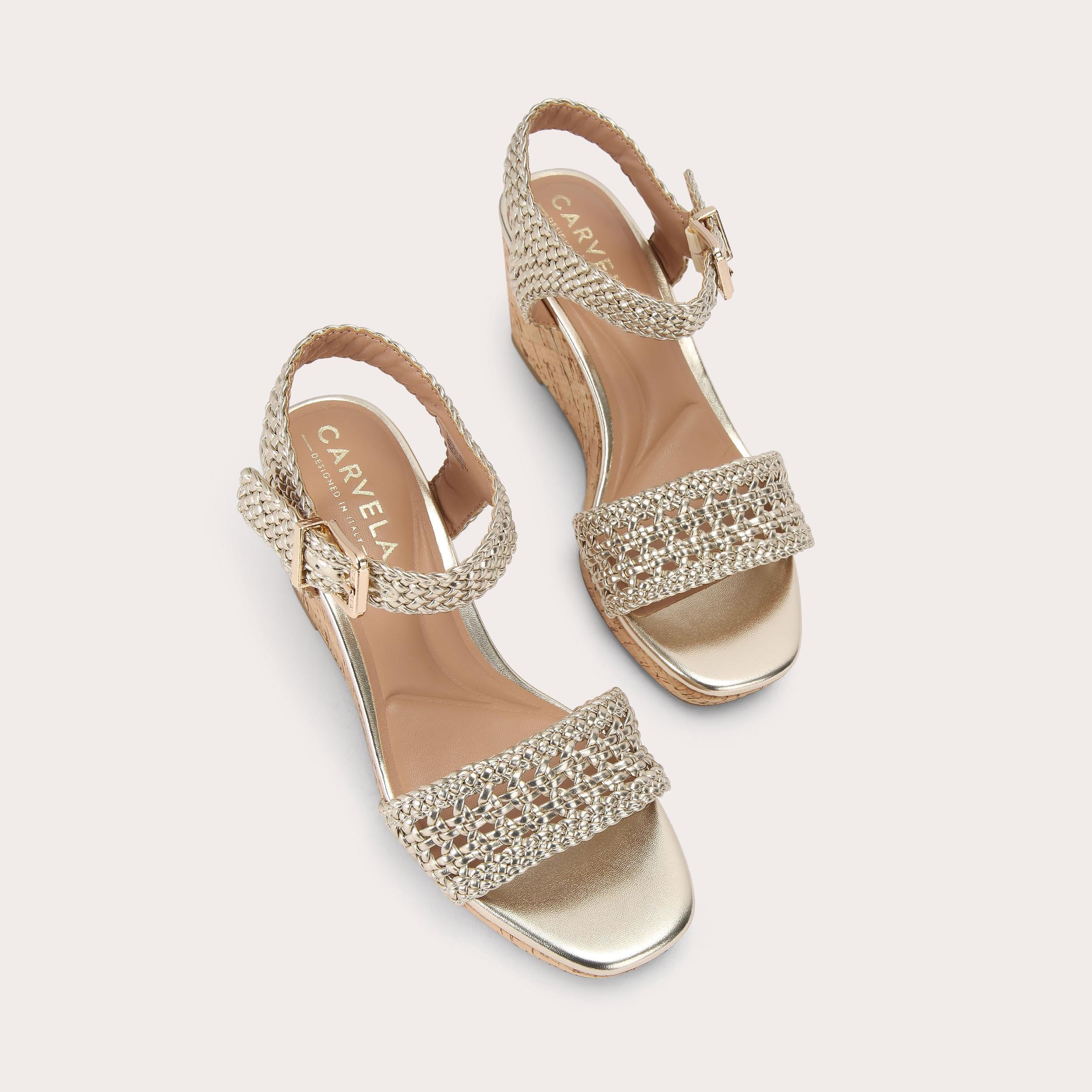Portofino Wedge — Gold Braided Sandal, view 4