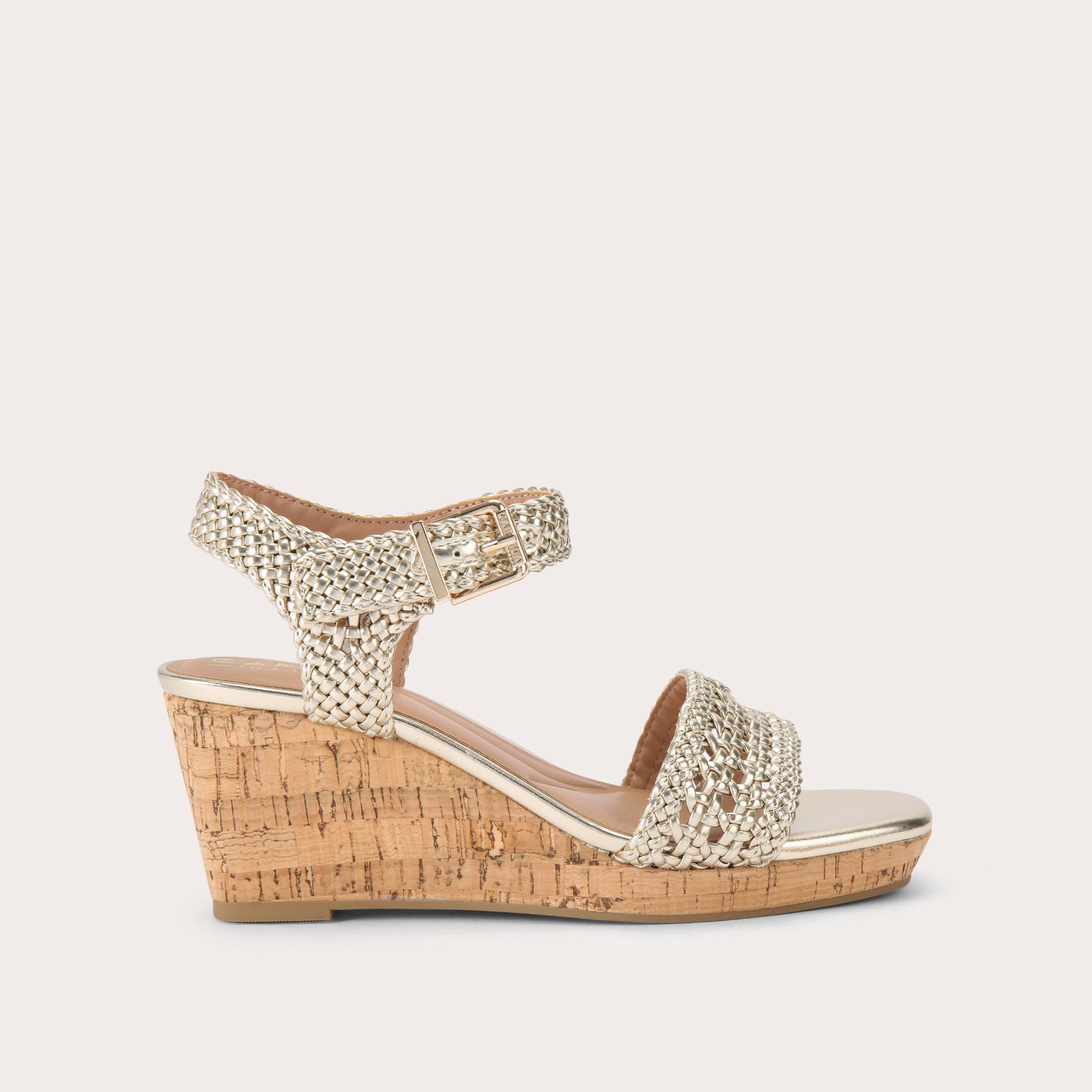 Portofino Wedge — Gold Braided Sandal, side profile