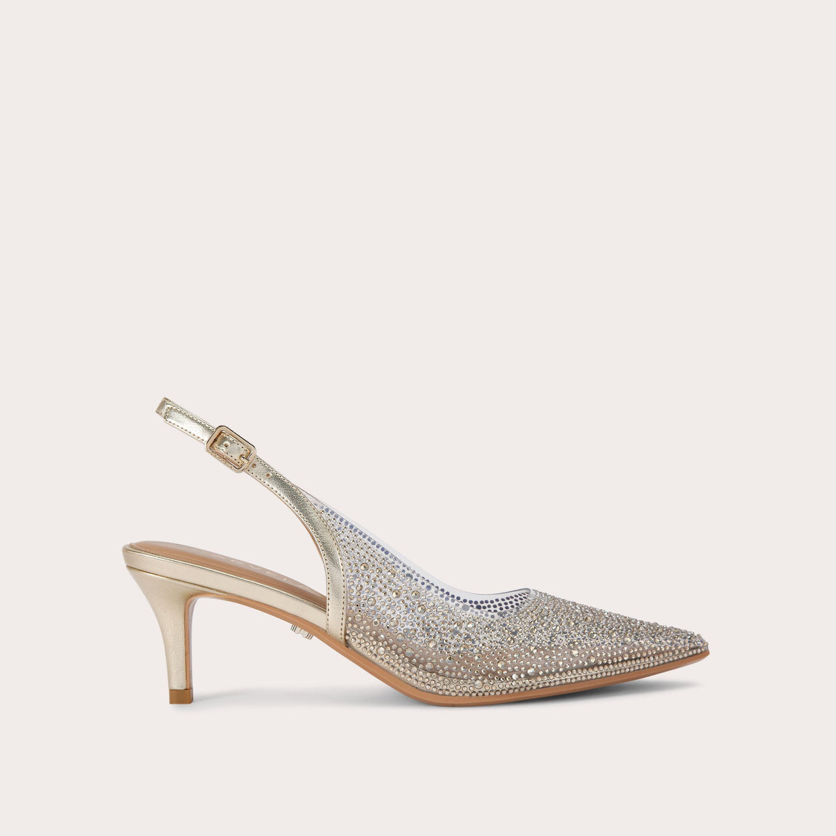Positano — Gold Crystal Vinyl Sling Back Heel, side profile
