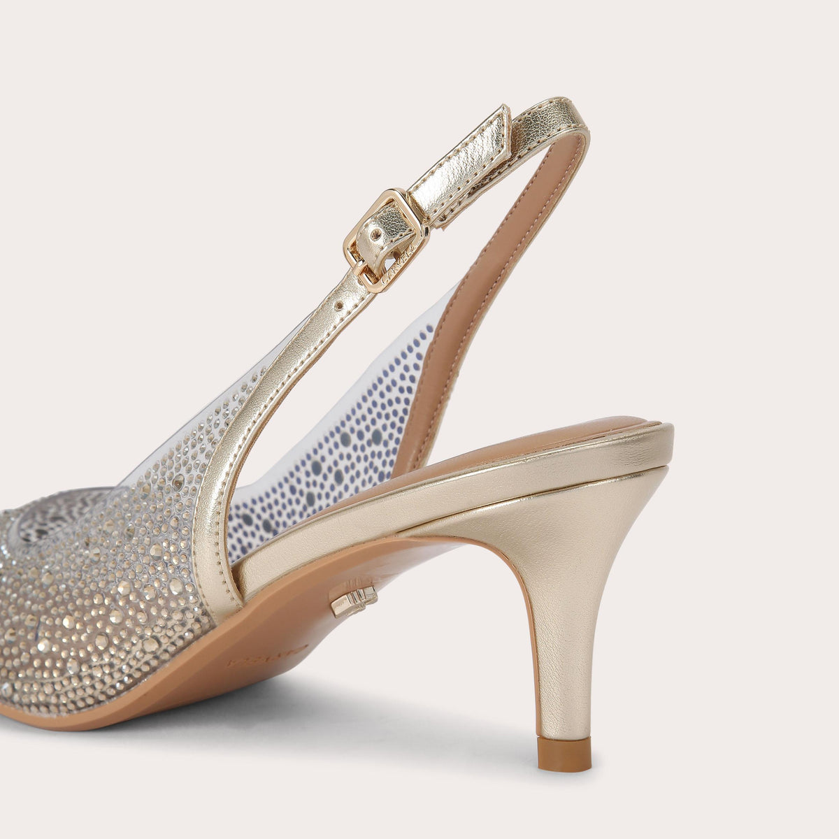 Positano — Gold Crystal Vinyl Sling Back Heel, detail