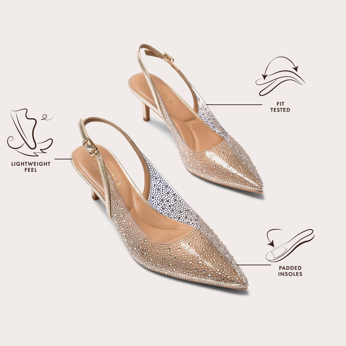 Positano — Gold Crystal Vinyl Sling Back Heel, view 6