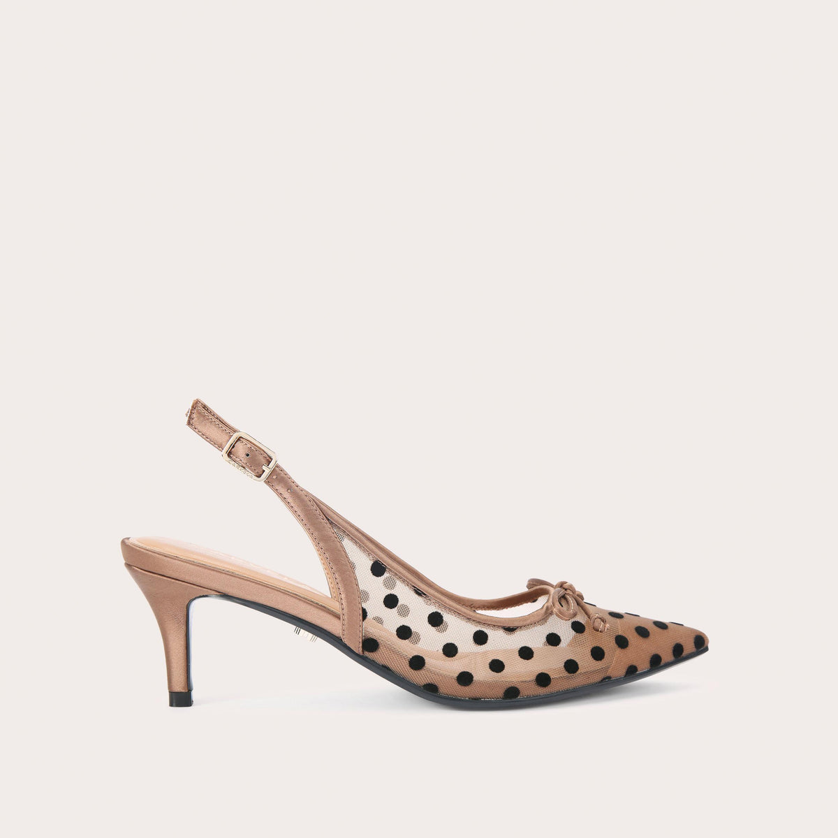 Positano Sling Low — Nude Polka Dot Slingback Heel, side profile