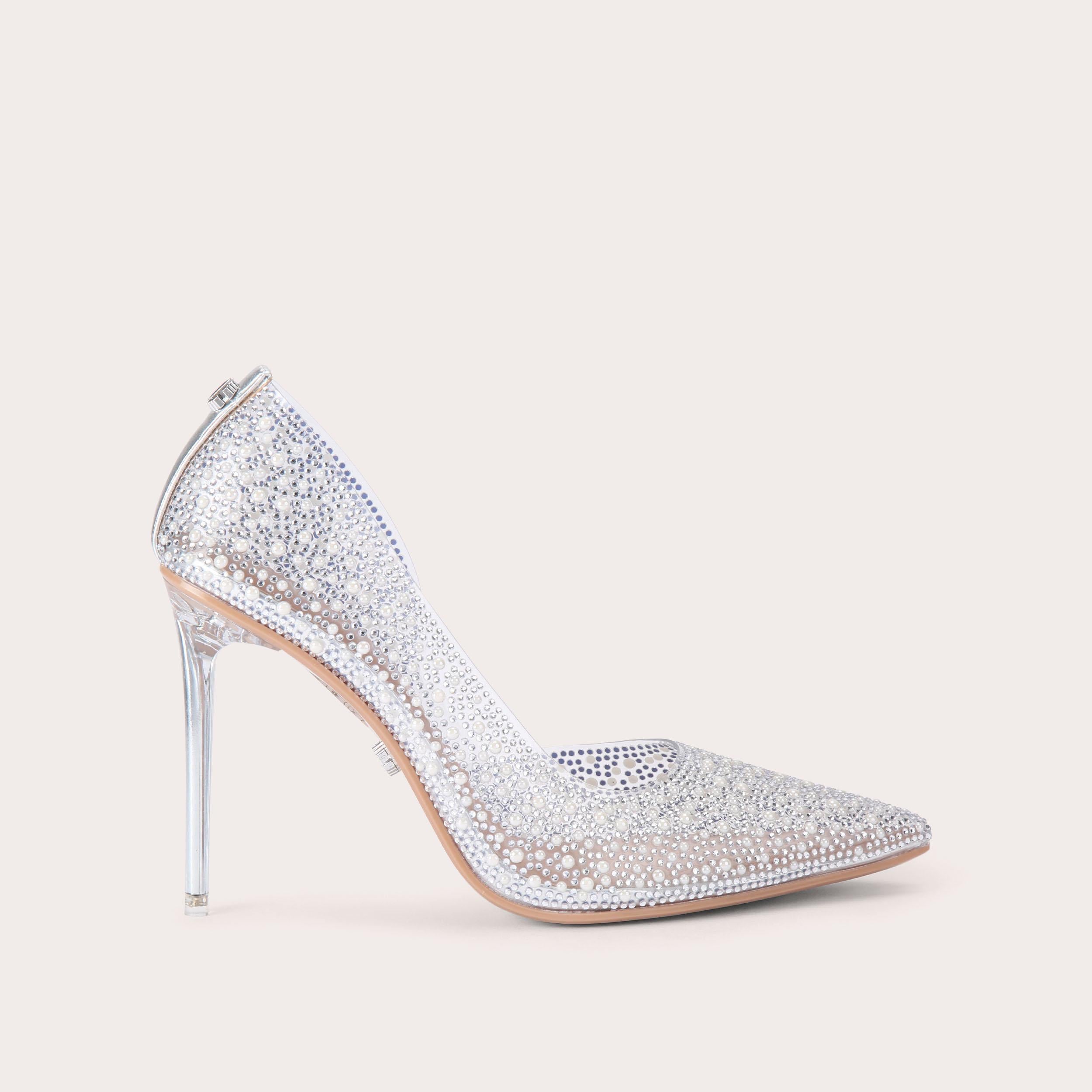 Positano Vinyl Court — Silver Crystal Court Shoe, side profile