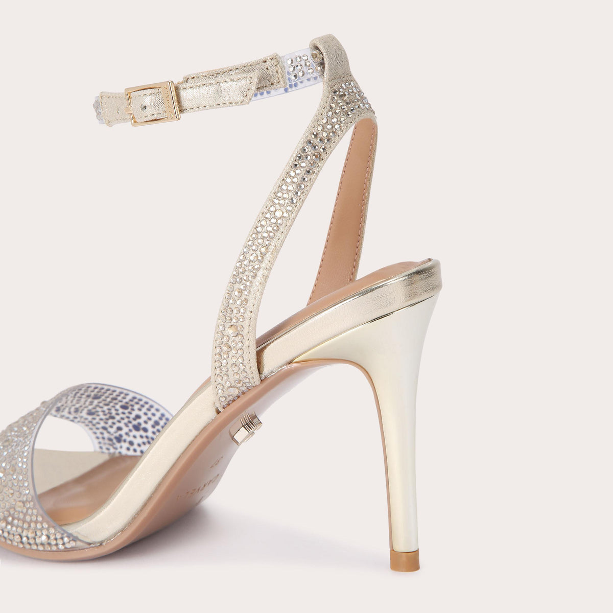Positano Vinyl — Gold Crystal Heeled Sandal, detail