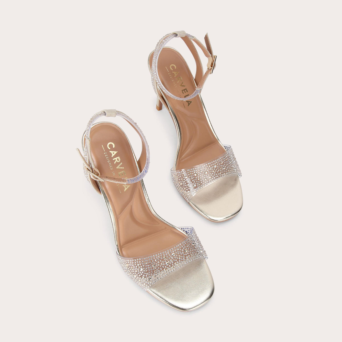 Positano Vinyl — Gold Crystal Heeled Sandal, view 4