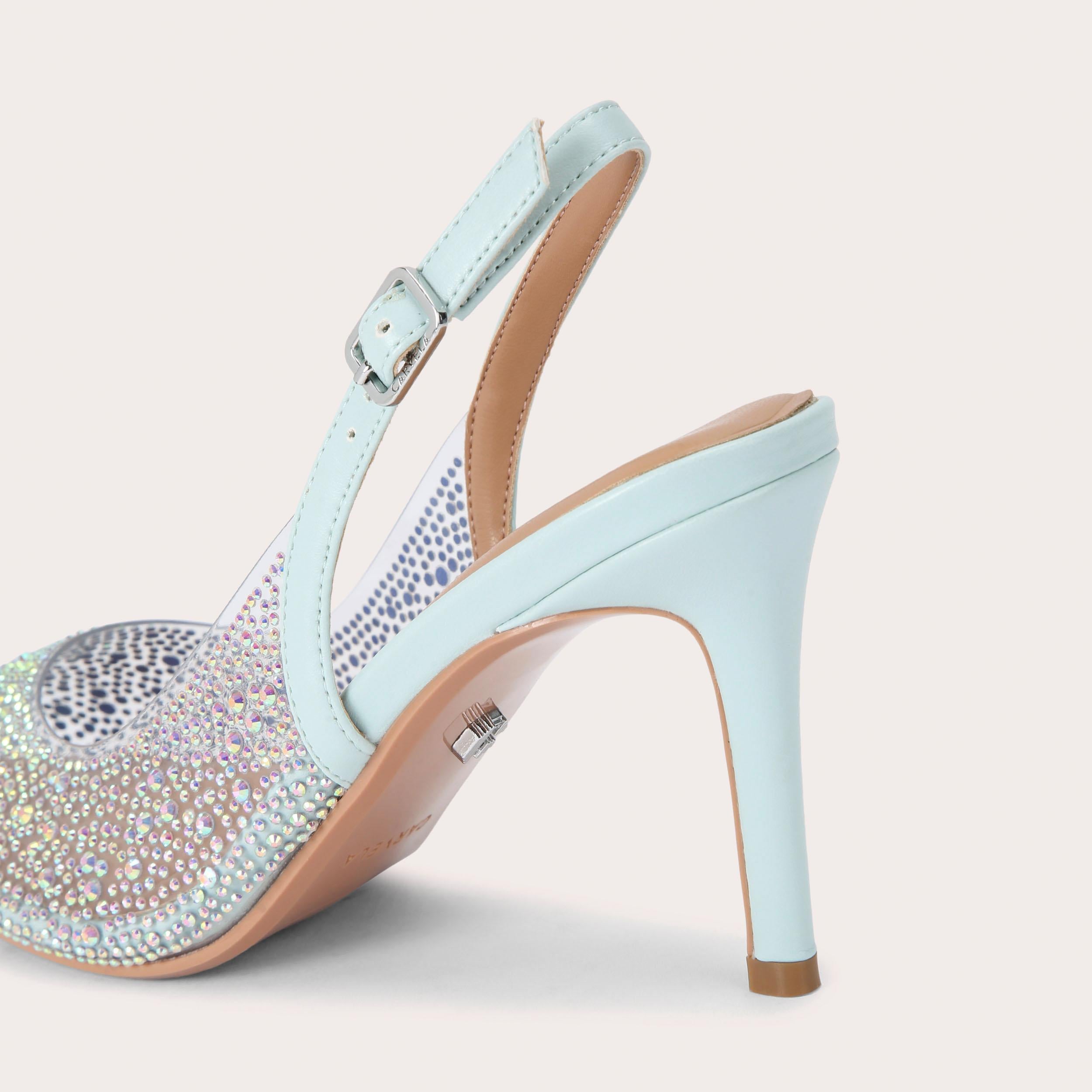 Positano — Turquoise Vinyl Slingback Heel, detail
