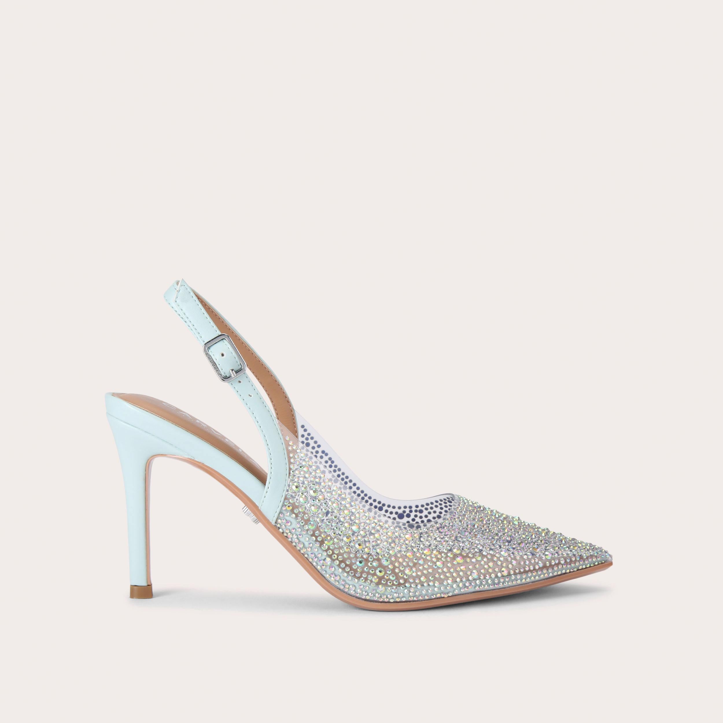 Positano — Turquoise Vinyl Slingback Heel, side profile