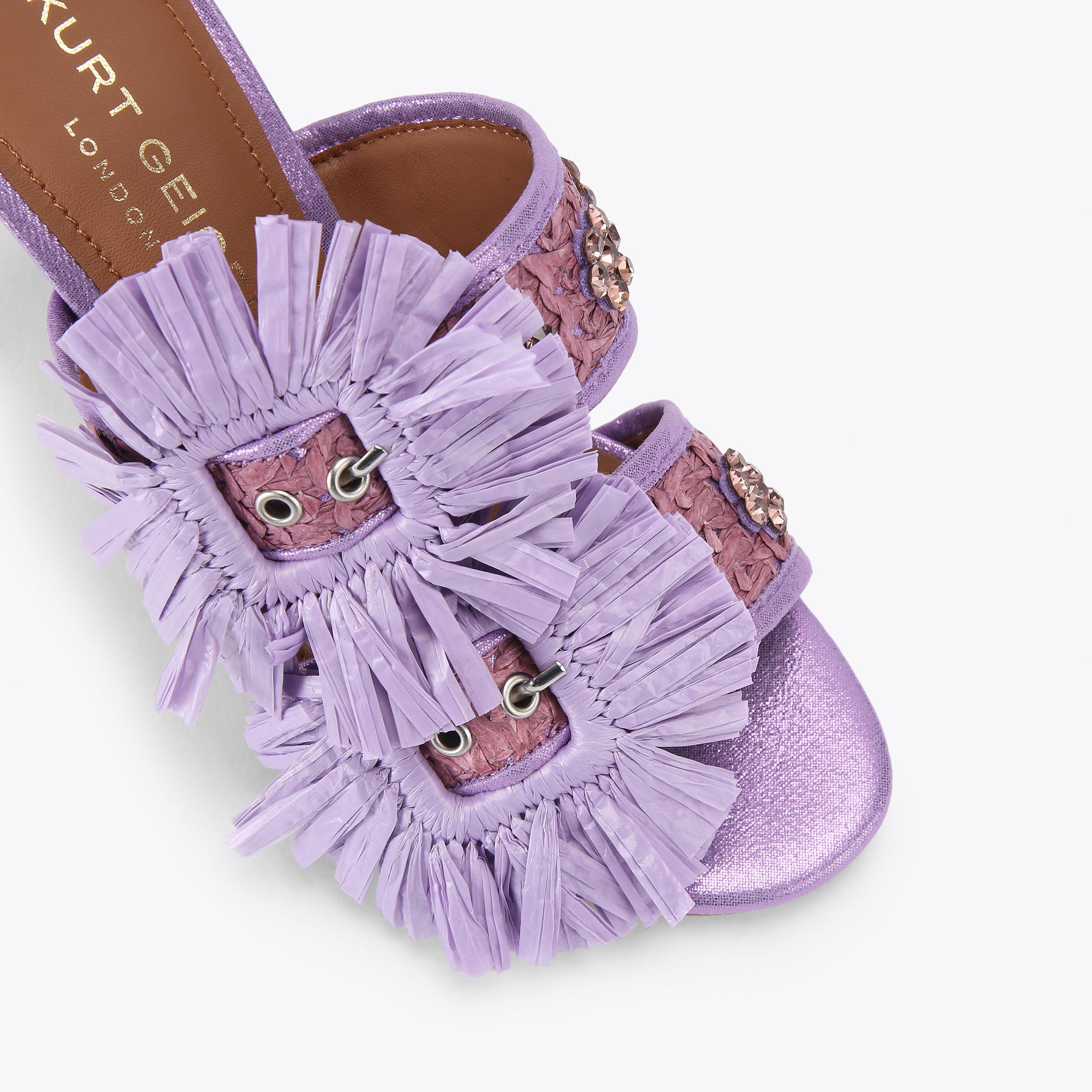 Raffia Buckle Heel — Lilac Metallic Sandal, view 5
