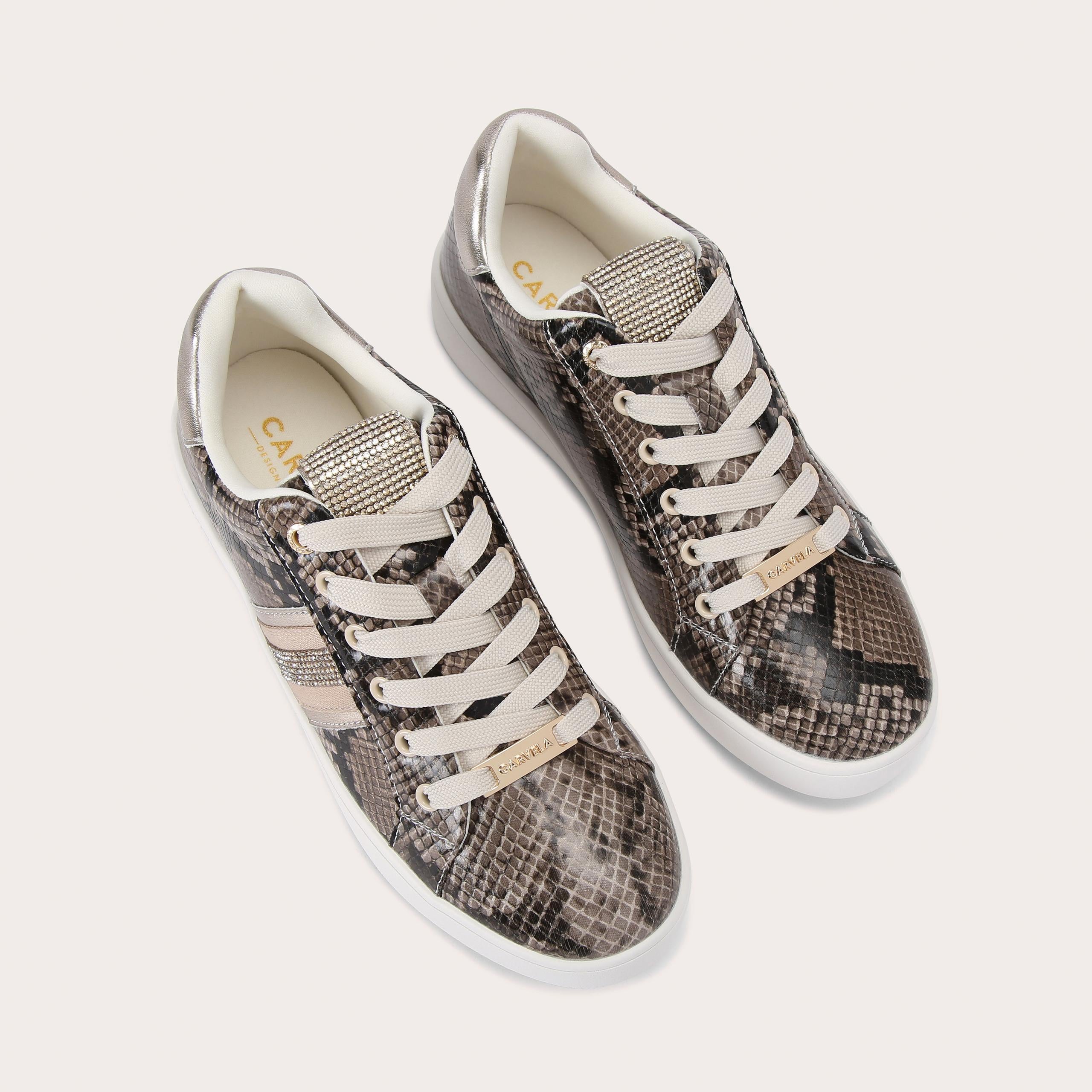 Rapid Trainer — Beige Combination Snake Print Sneaker, view 3
