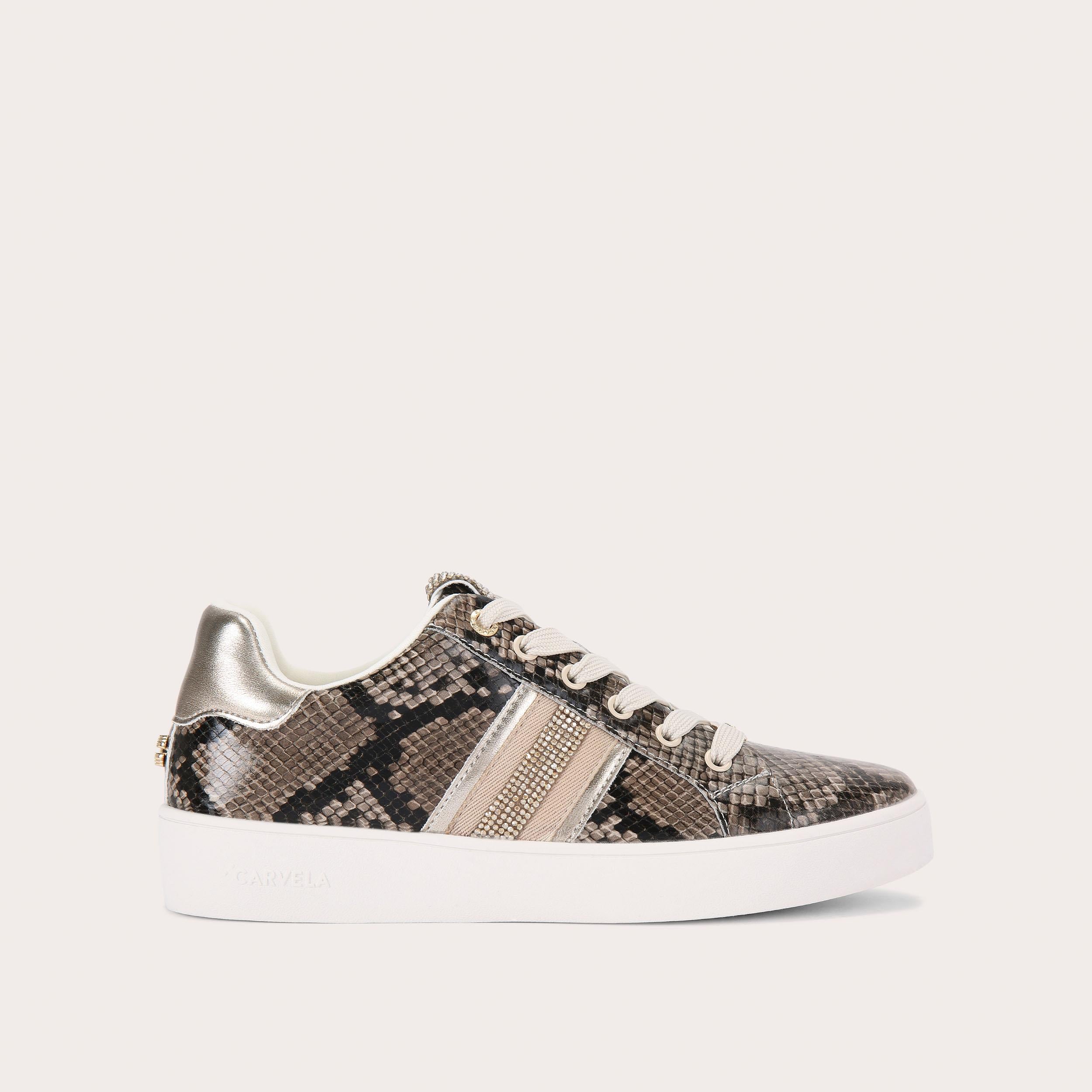 Rapid Trainer — Beige Combination Snake Print Sneaker, side profile