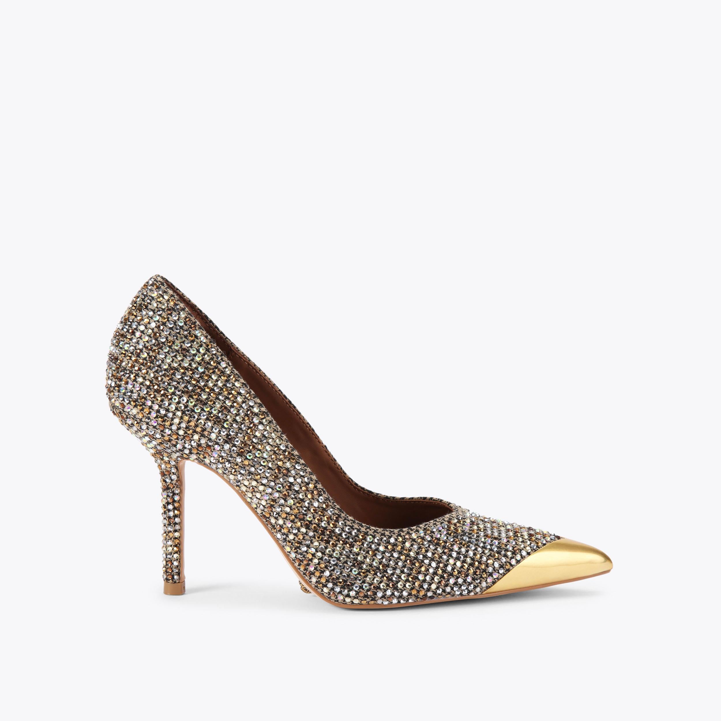 Regent Point Court — Beige Combination Crystal Heel, side profile