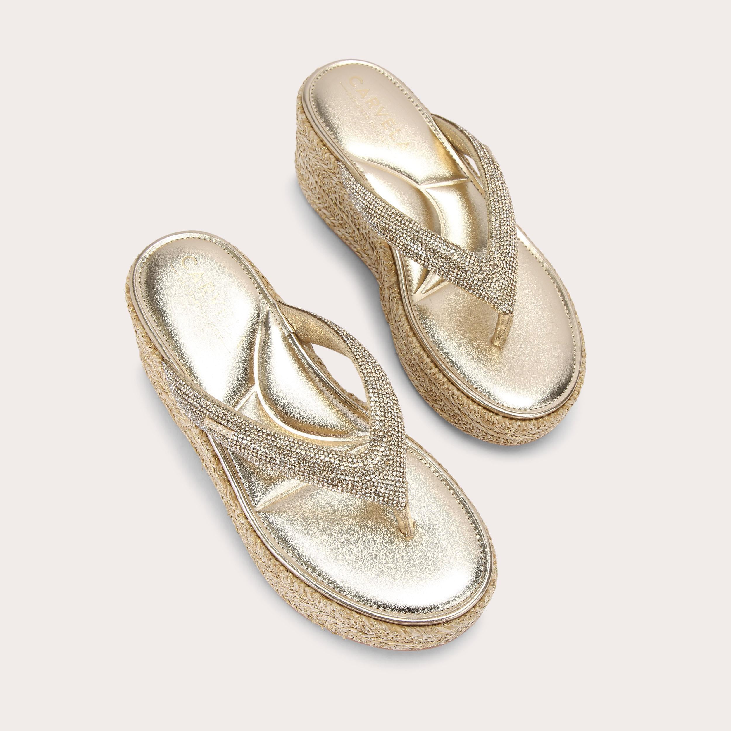 Riviera Flatform — Gold Crystal Toe-Post Sandal, view 3