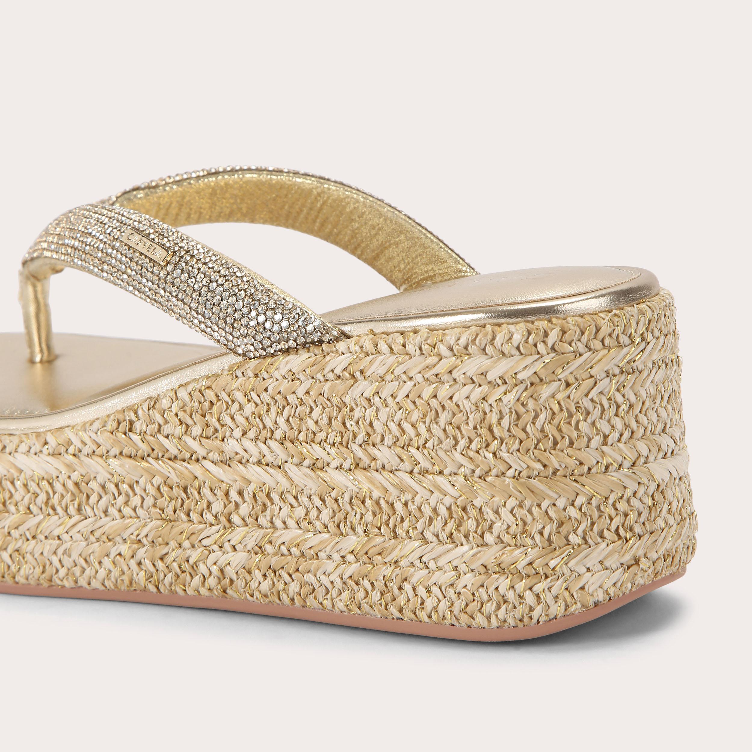 Riviera Flatform — Gold Crystal Toe-Post Sandal, detail