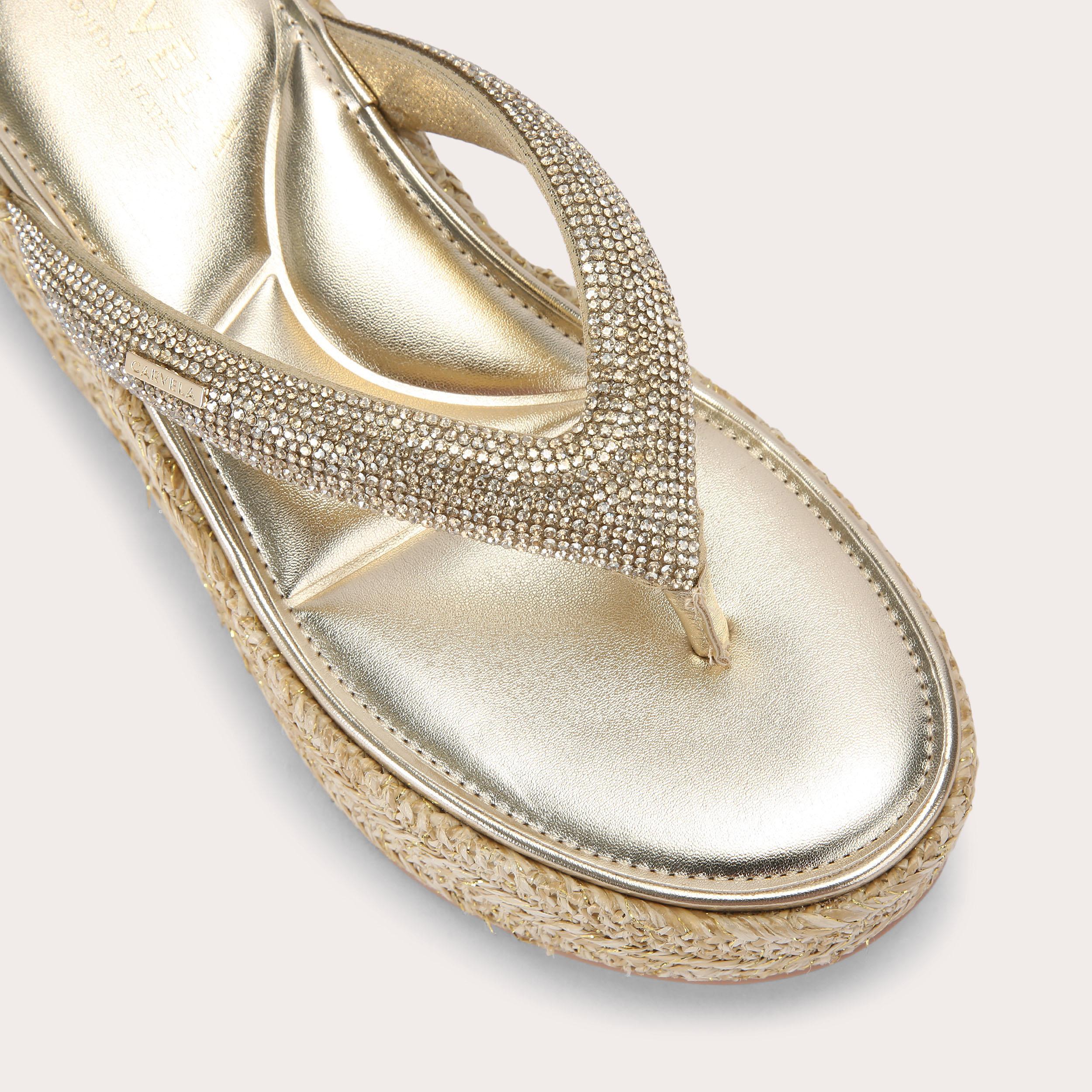 Riviera Flatform — Gold Crystal Toe-Post Sandal, view 5