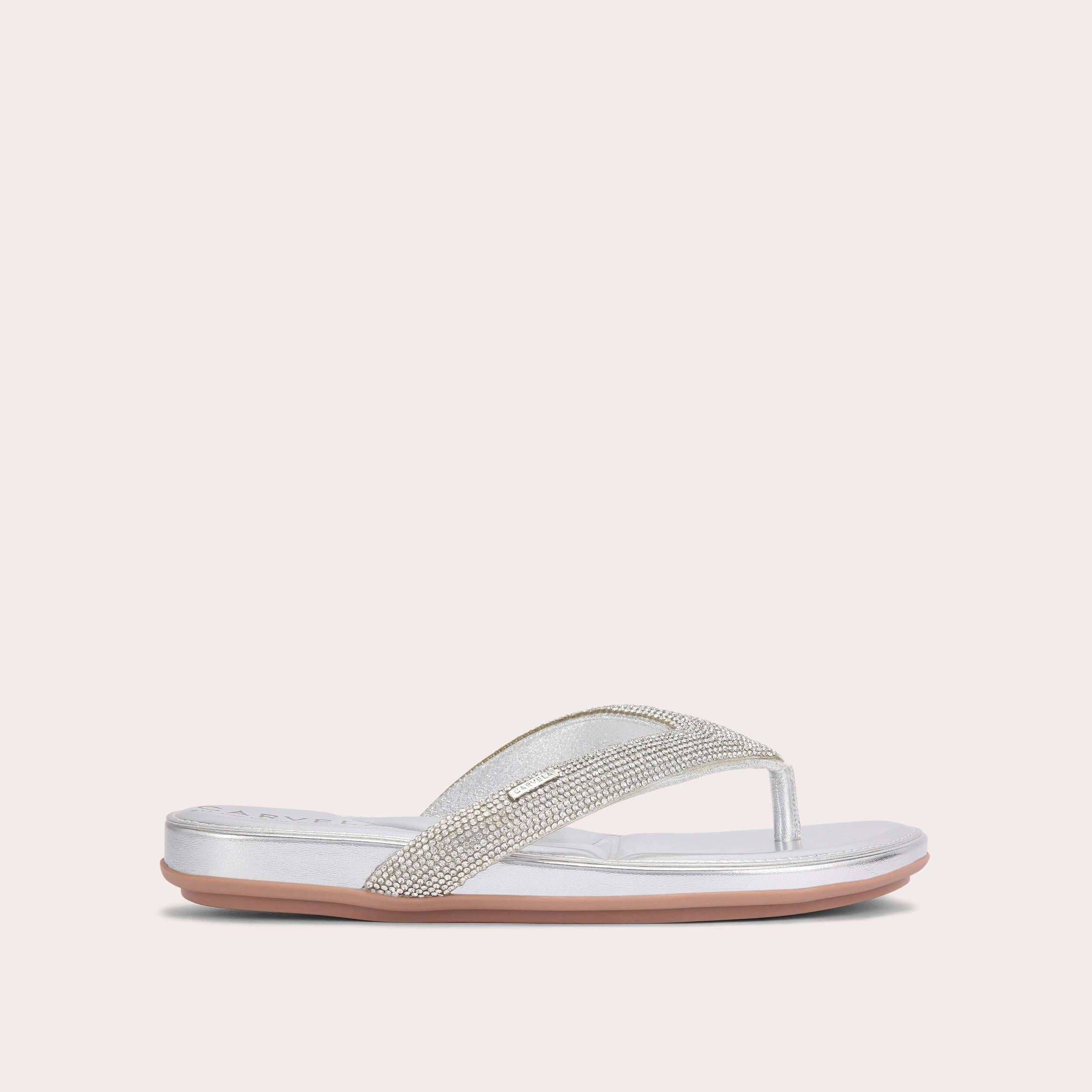 Riviera Jewel — Silver Crystal Flip-Flop Sandal, side profile