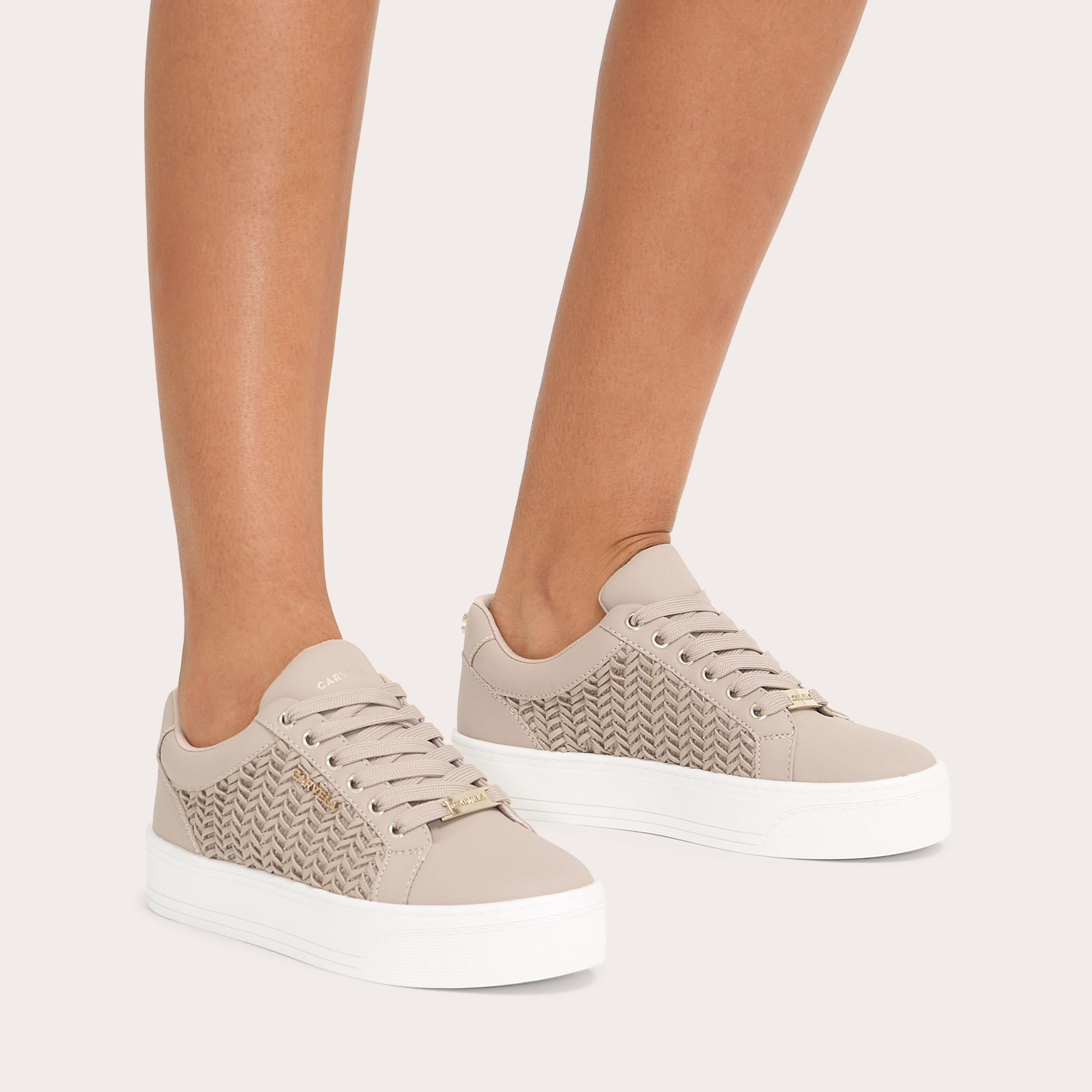 Sardinia — Taupe Synthetic Trainer, worn on foot