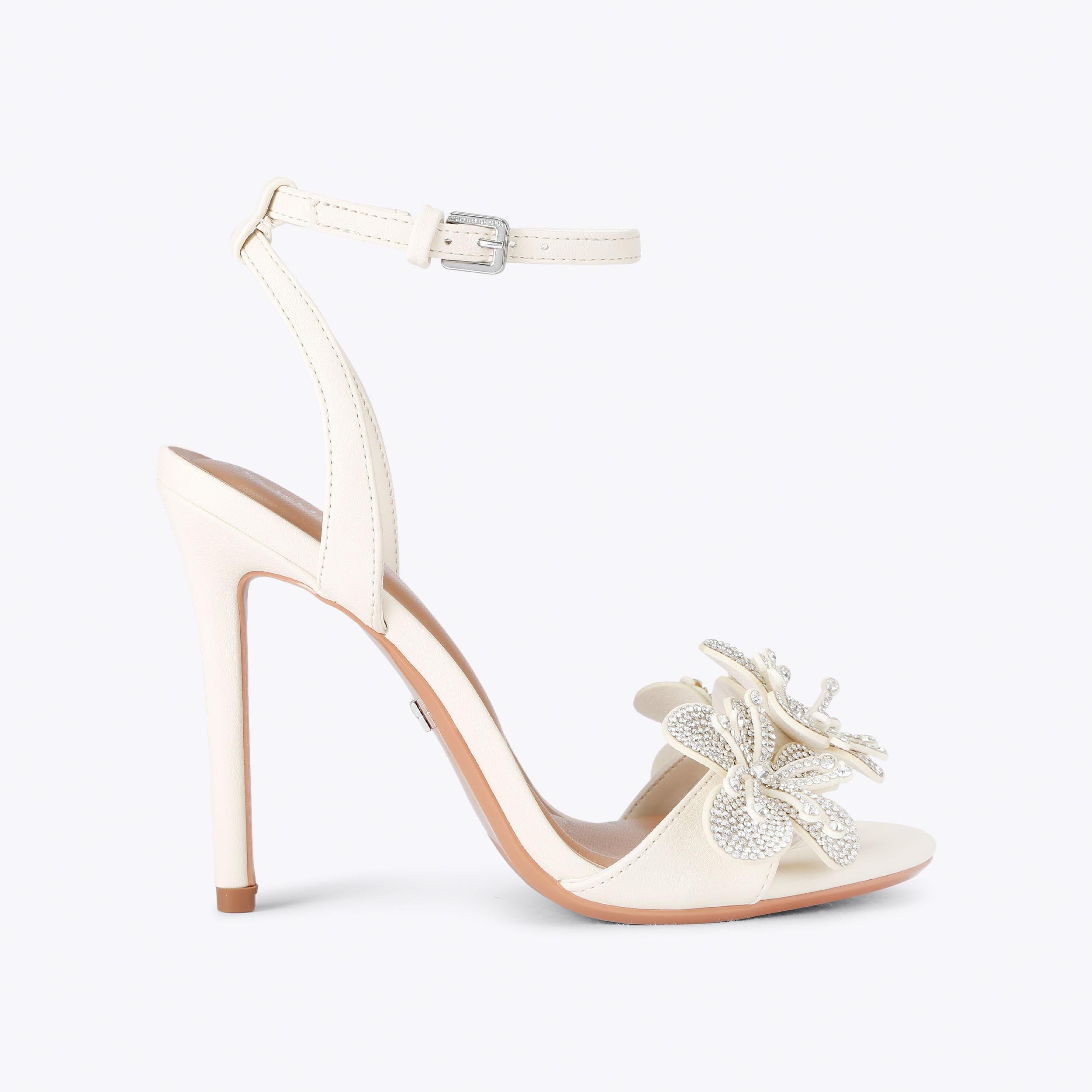 KG Kurt Geiger Saskia Heel — Bone Crystal Flower Sandal, side profile