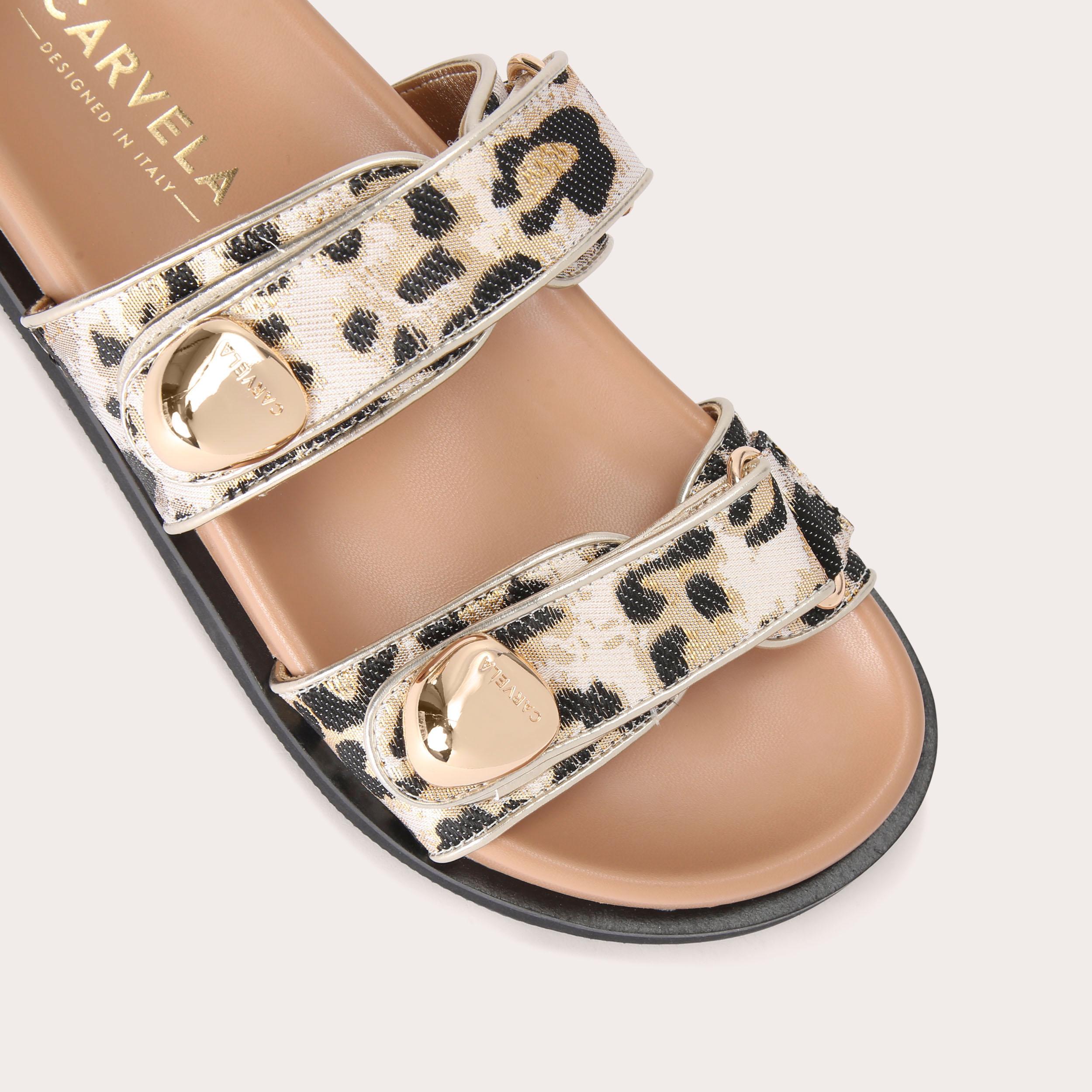 Sorano — Gold Combination Leopard Sandal, view 5