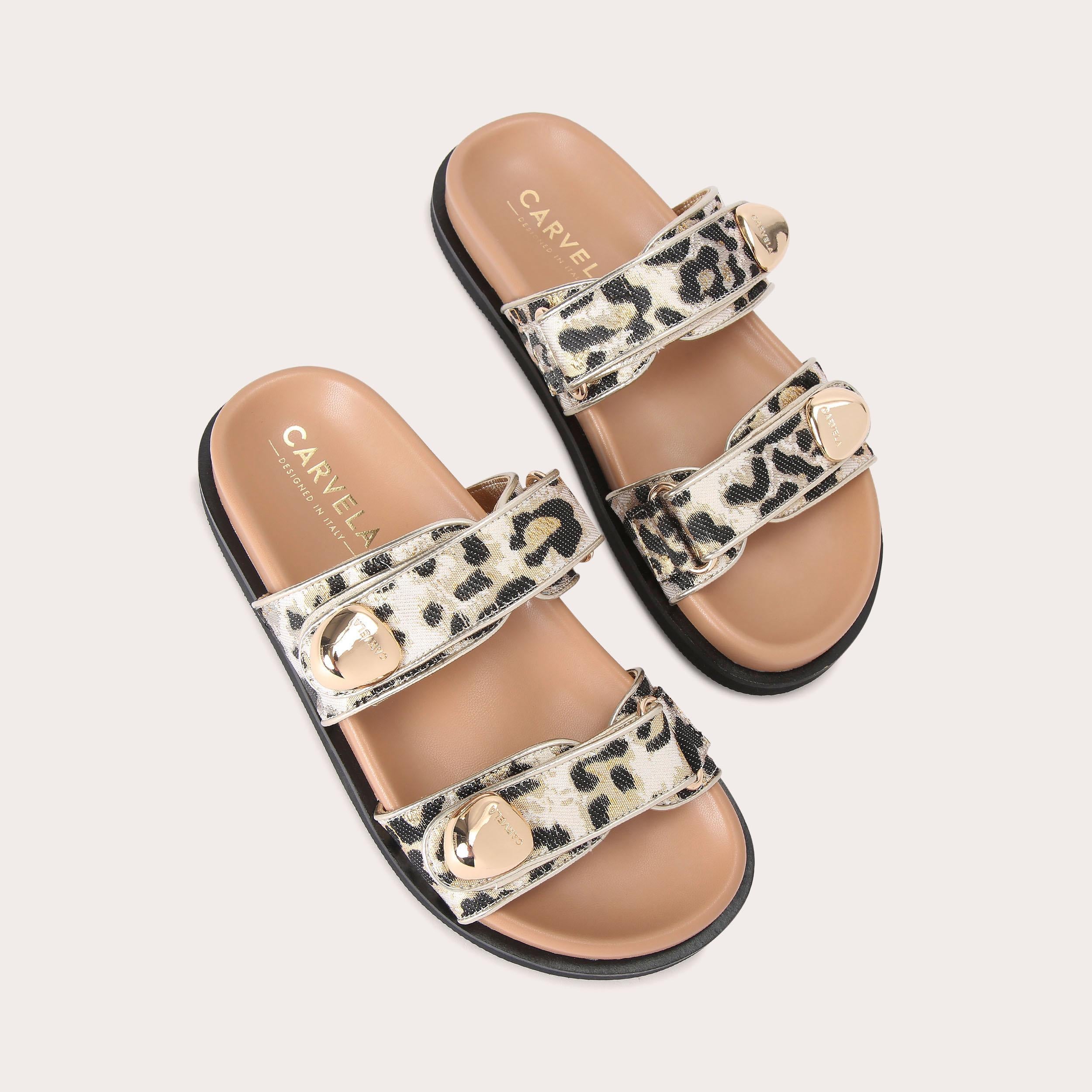 Sorano — Gold Combination Leopard Sandal, view 4