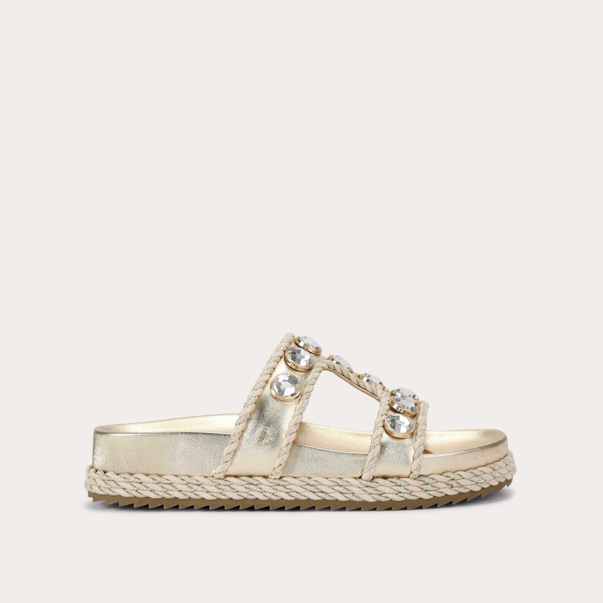 Sorella Flatform — Metallic Gold Crystal Sandal, side profile