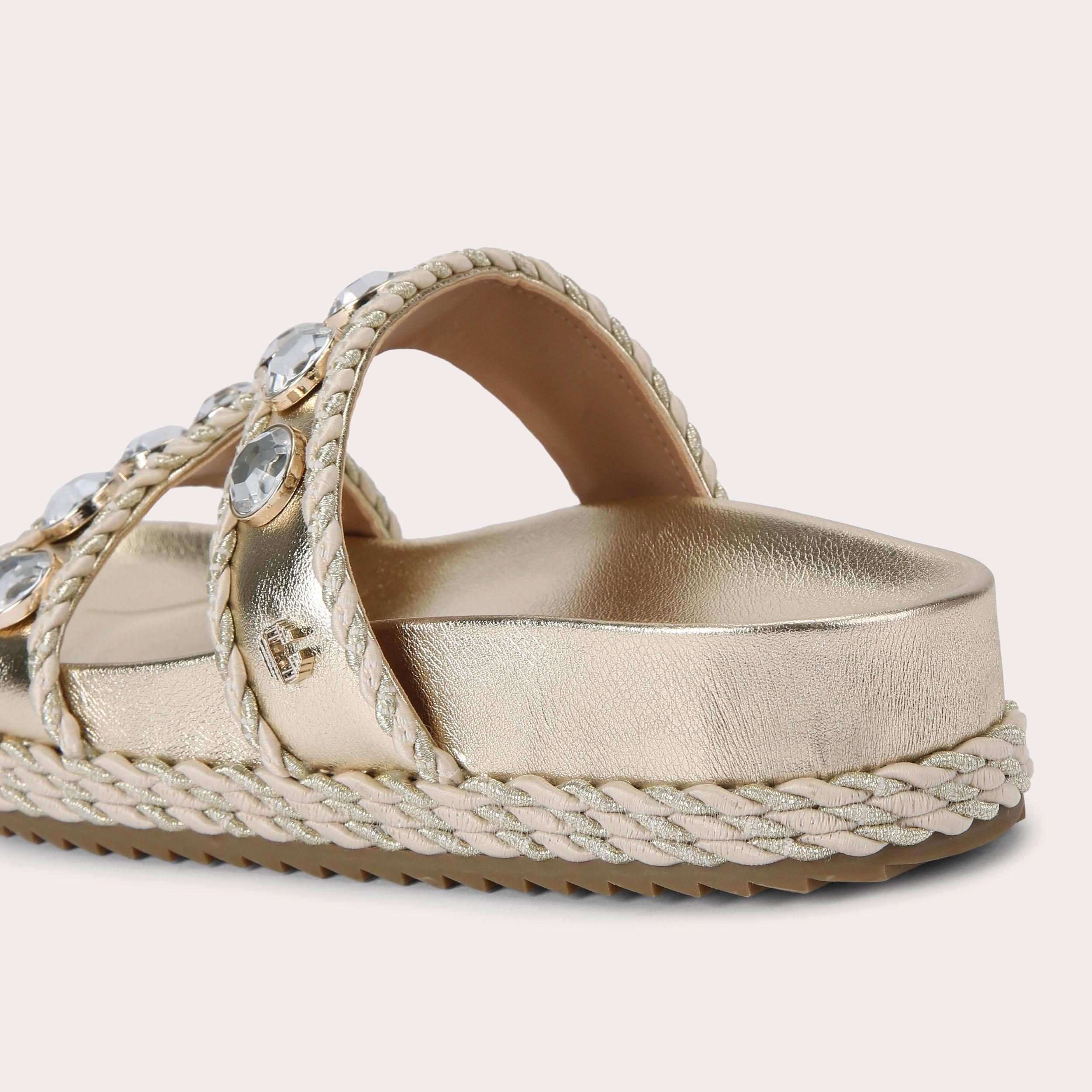 Sorella Flatform — Metallic Gold Crystal Sandal, detail