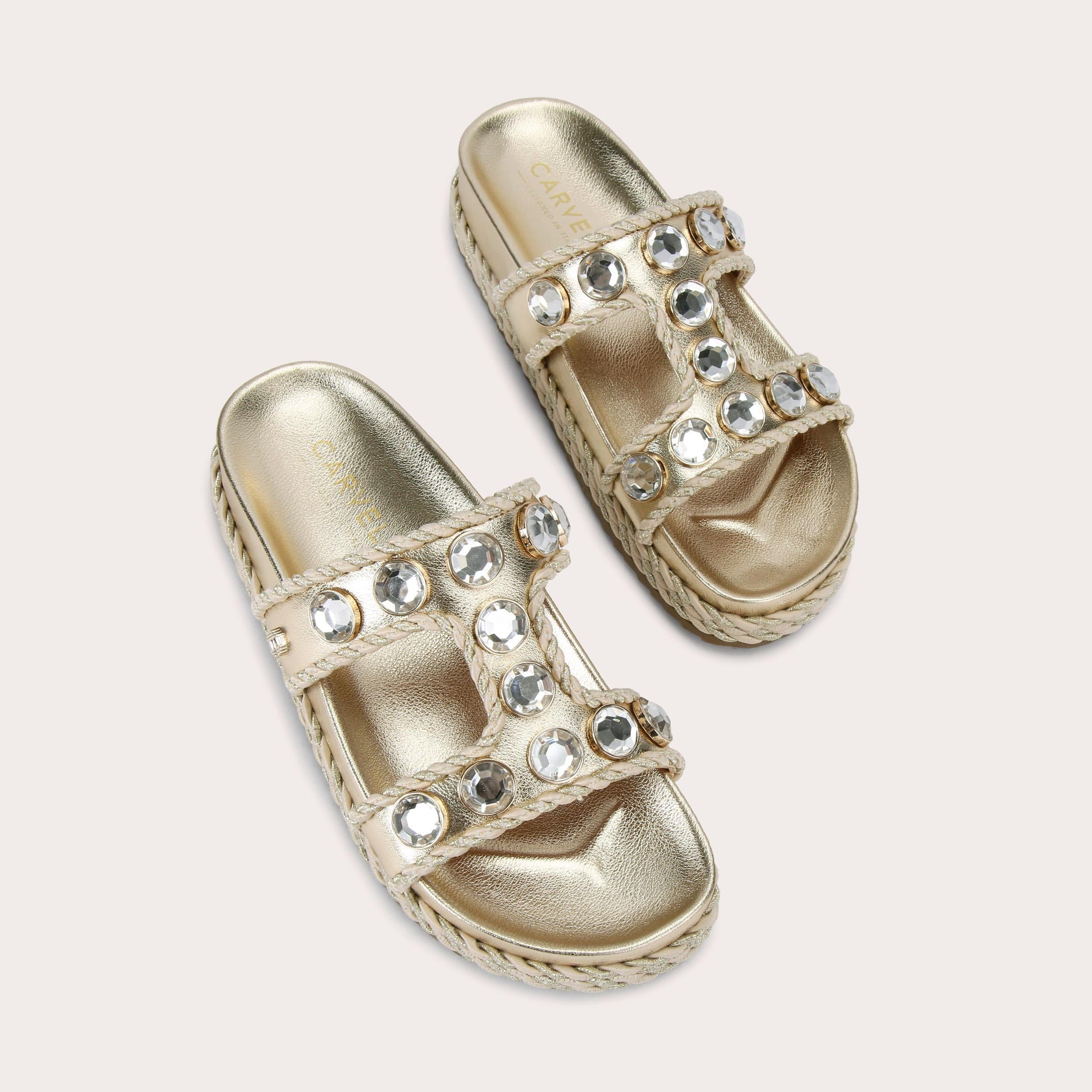 Sorella Flatform — Metallic Gold Crystal Sandal, view 4