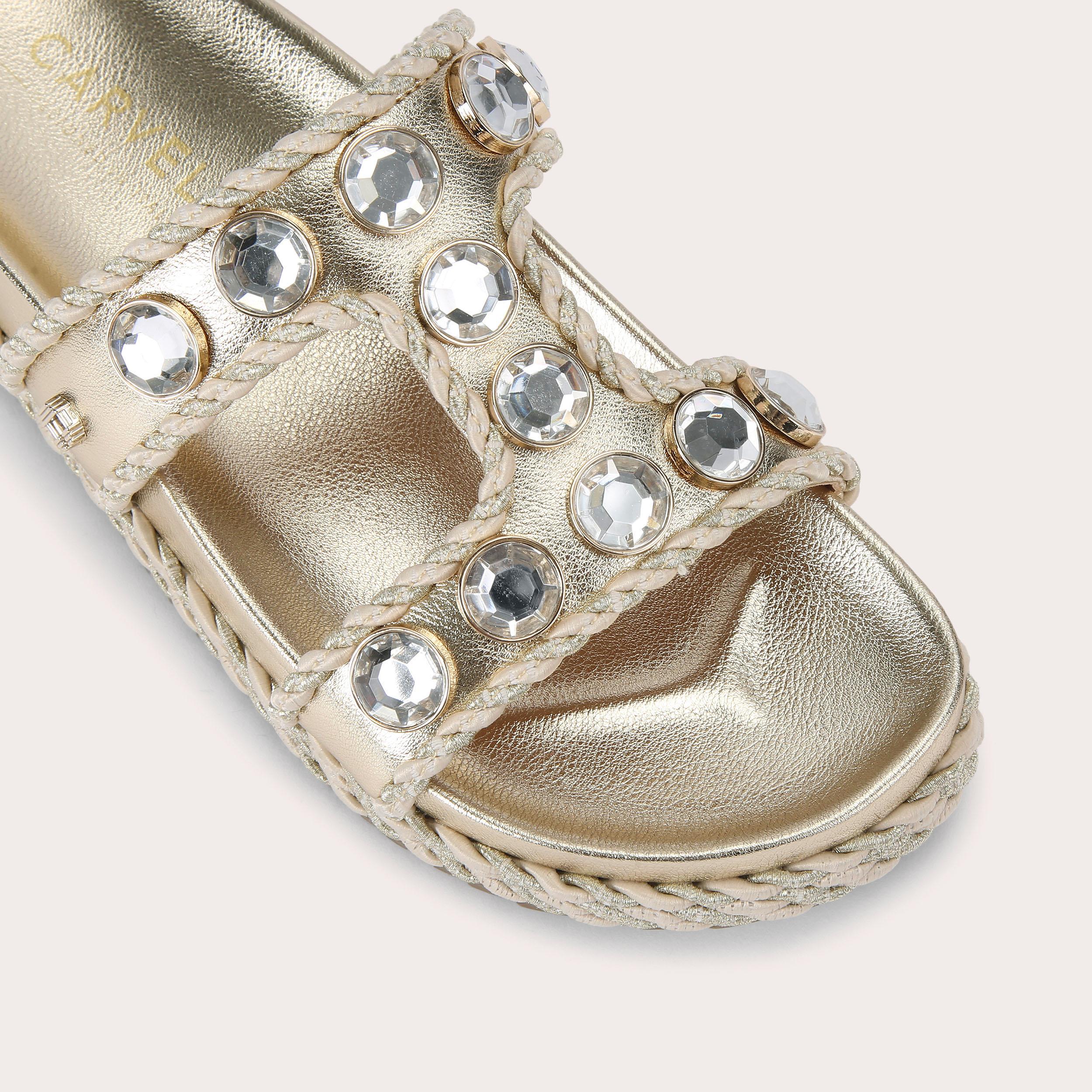 Sorella Flatform — Metallic Gold Crystal Sandal, view 5