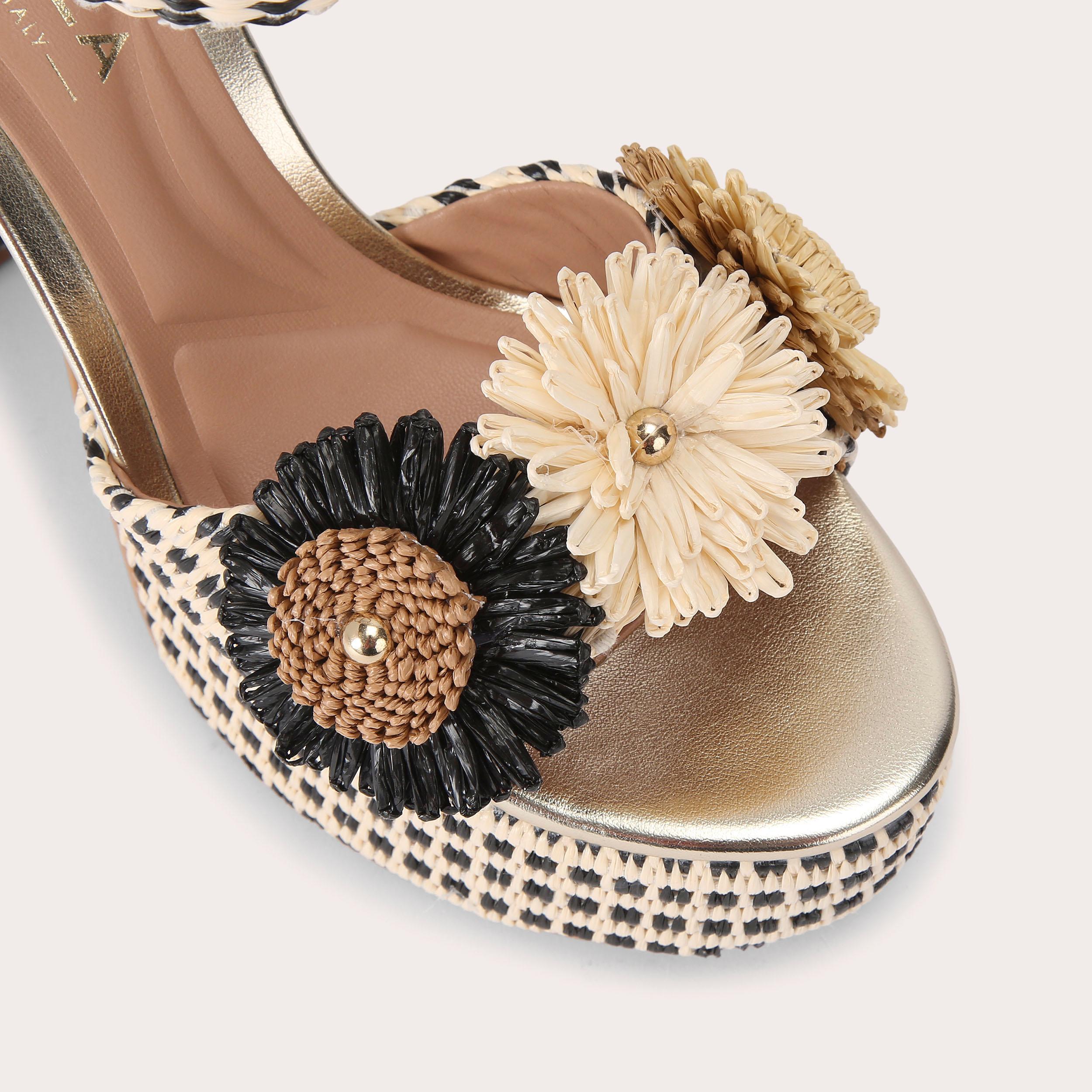 Sorrento Flower Platform — Black and Beige Raffia Heel, view 5