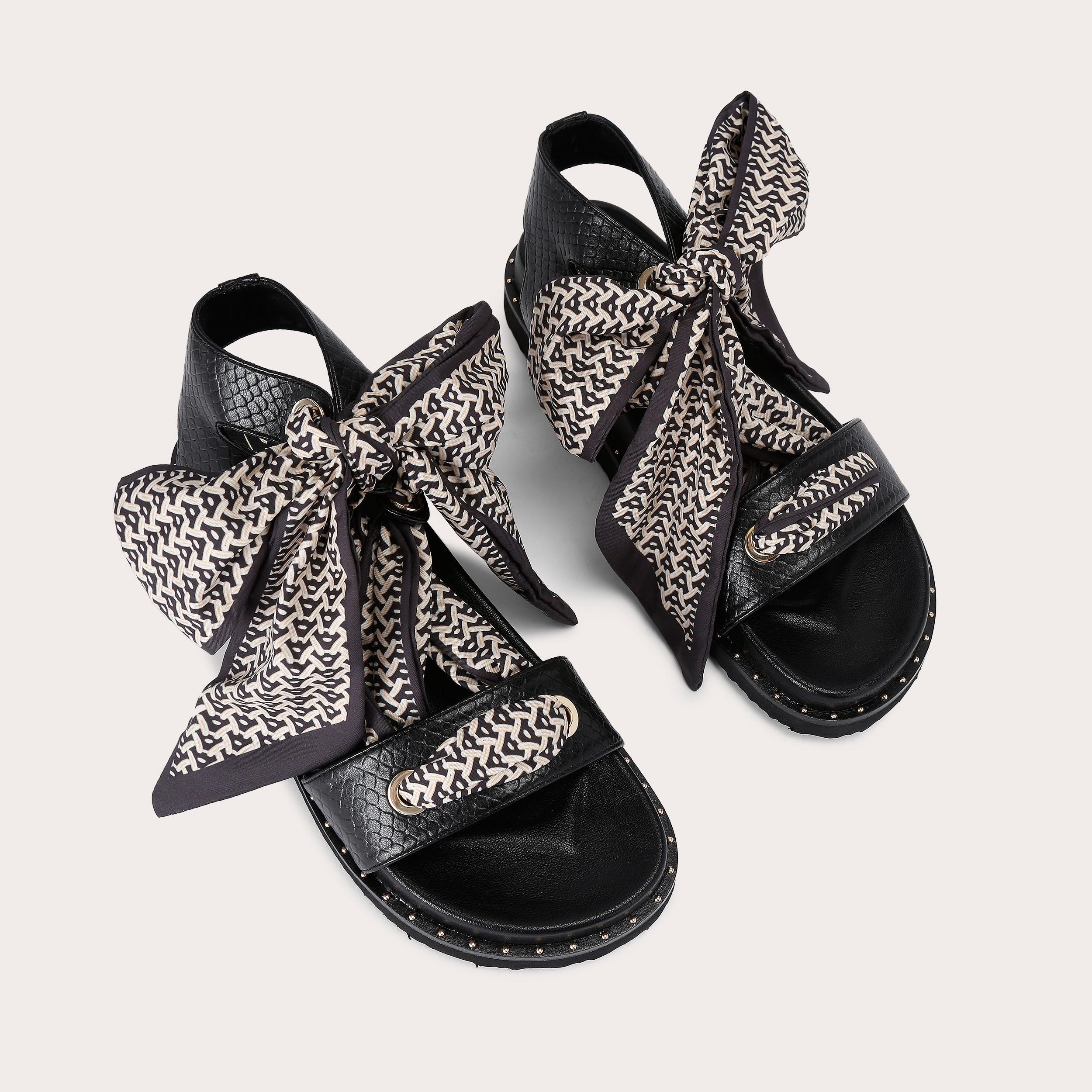 Sorrento Scarf Sandal — Black Lizard-Effect Sandal, view 3