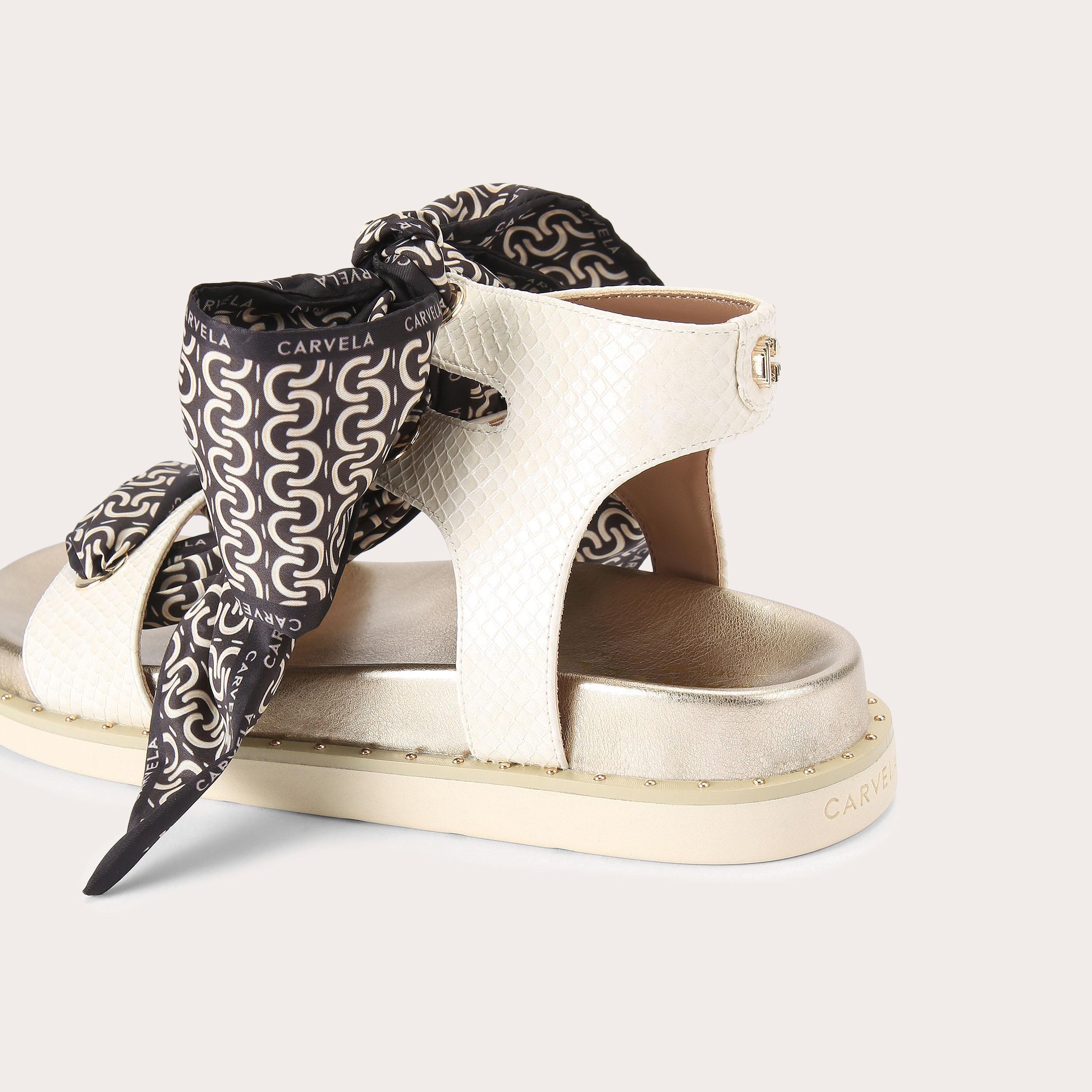 Sorrento Scarf Sandal — Bone Lizard-Embossed Sandal, detail