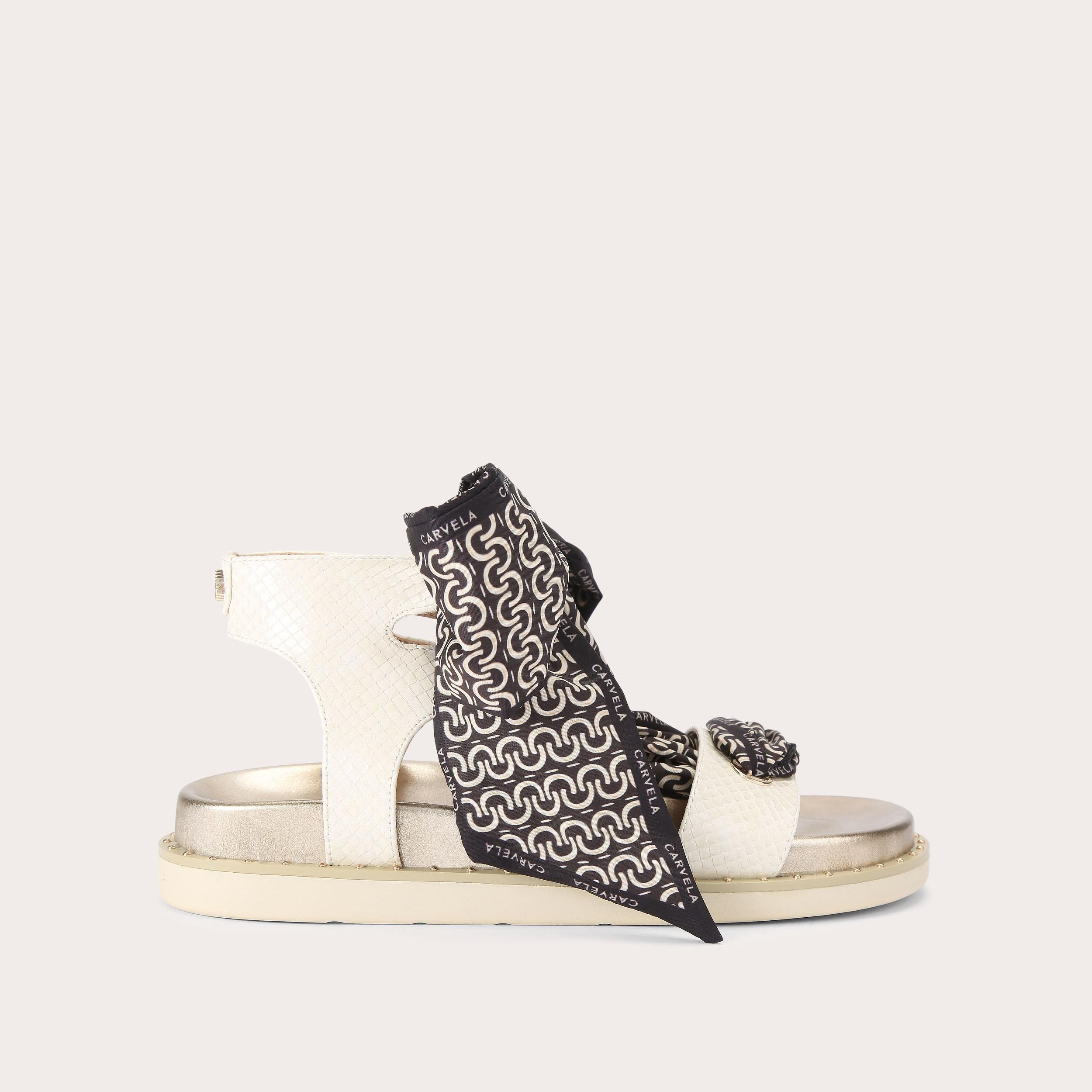 Sorrento Scarf Sandal — Bone Lizard-Embossed Sandal, side profile