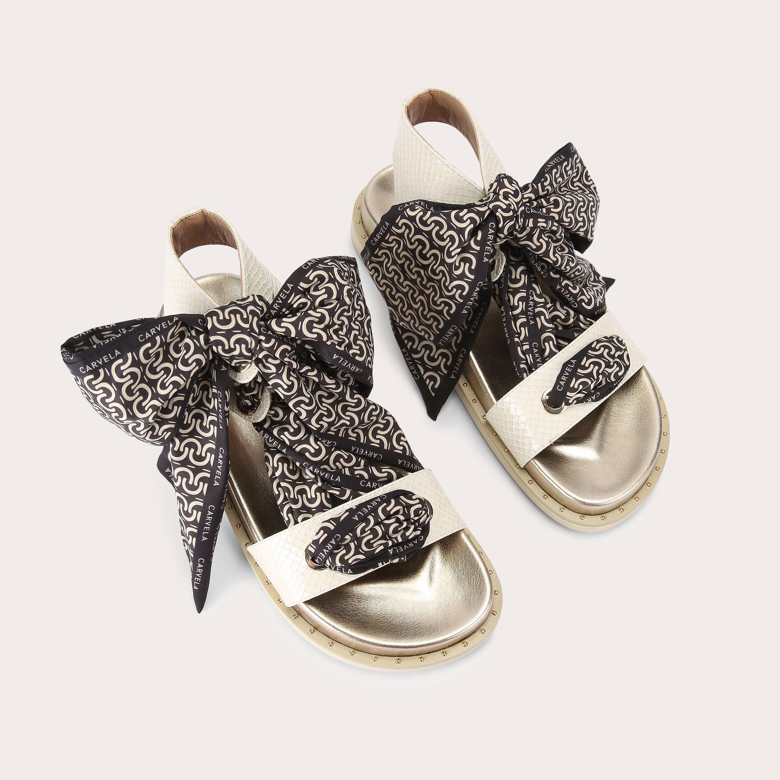 Sorrento Scarf Sandal — Bone Lizard-Embossed Sandal, view 4