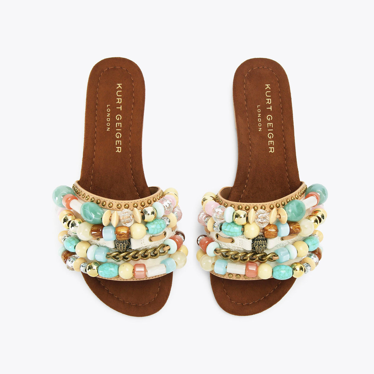 Southbank Beaded Flat — Cream Combination Fabric Leather Sandal, view 4