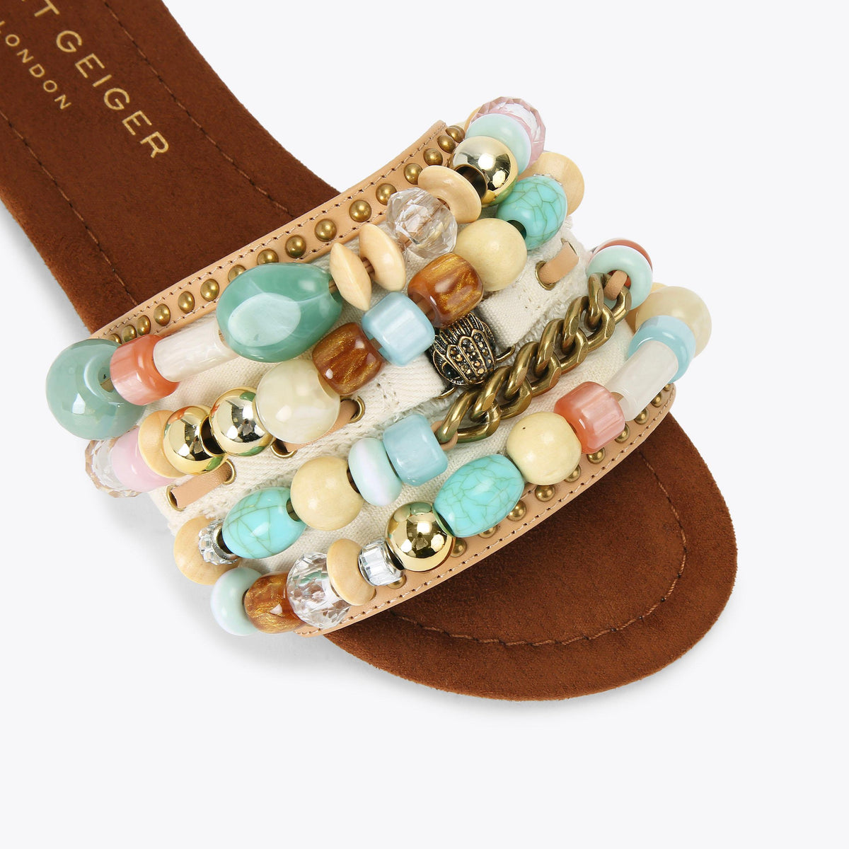 Southbank Beaded Flat — Cream Combination Fabric Leather Sandal, view 5