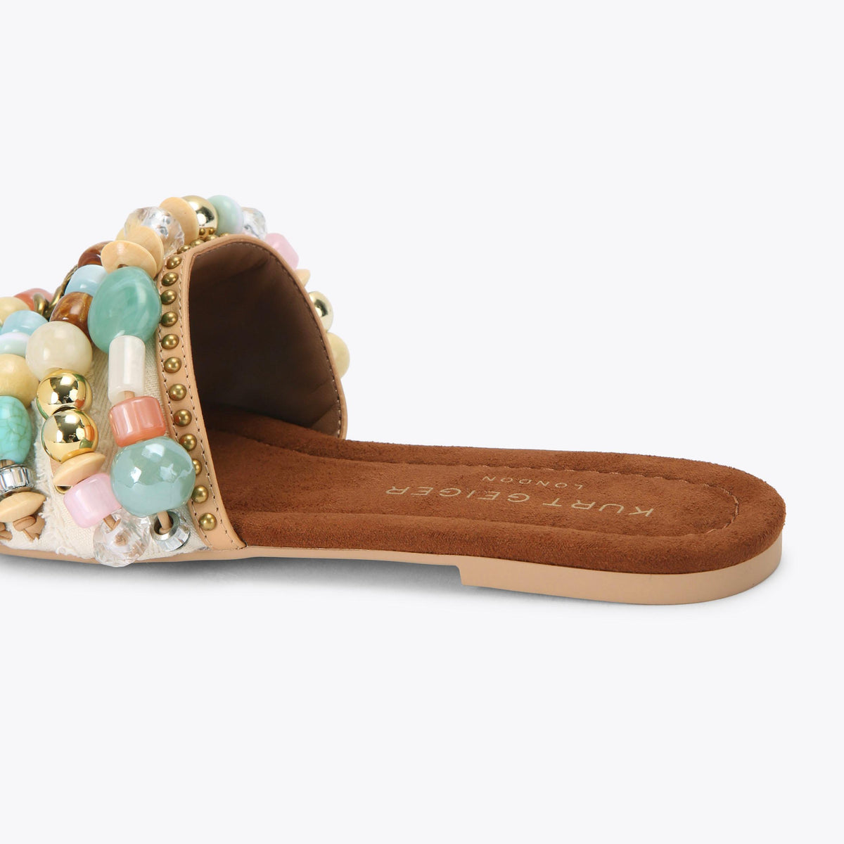 Southbank Beaded Flat — Cream Combination Fabric Leather Sandal, detail