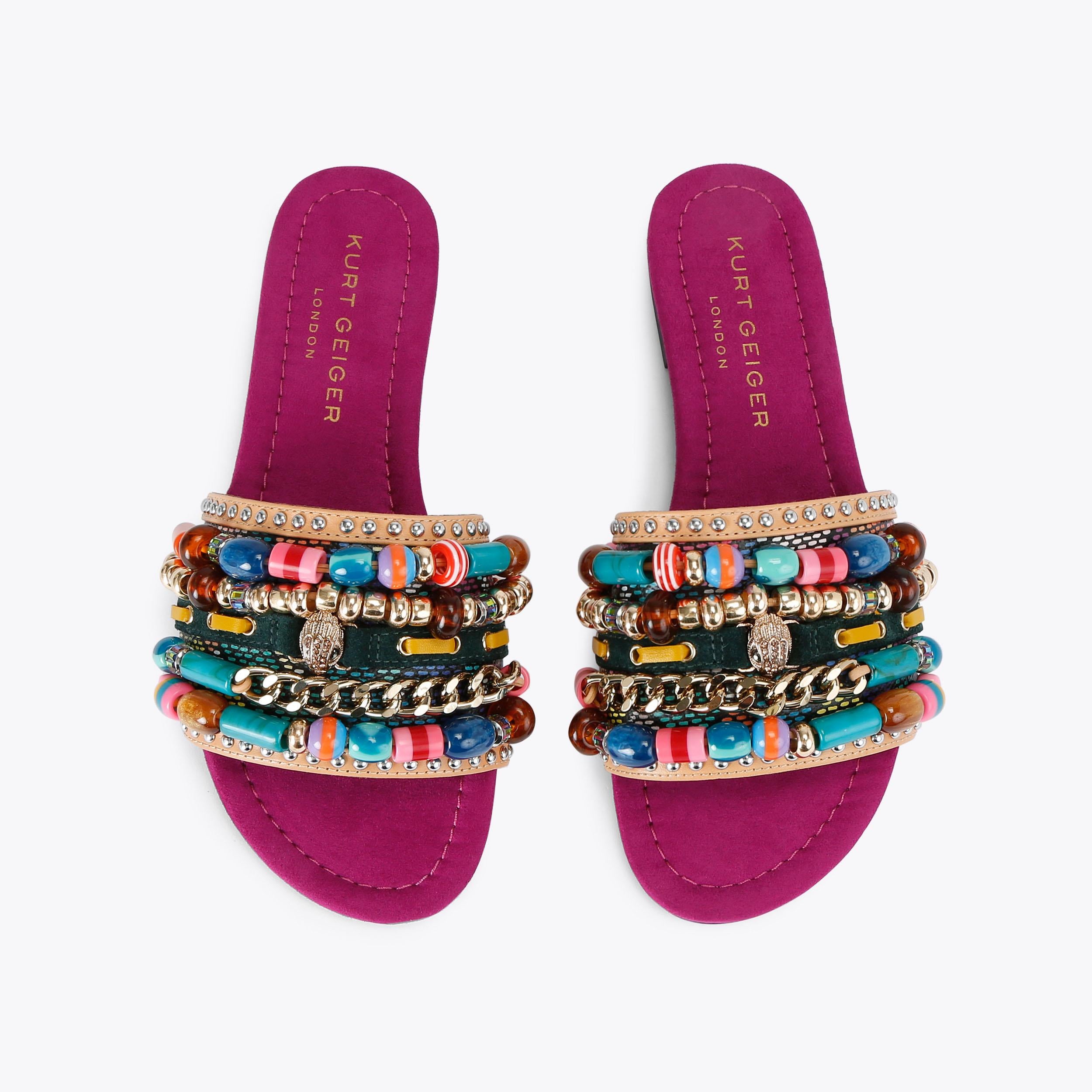 Southbank Beaded Flat — Fuchsia Combination Sandal, view 3