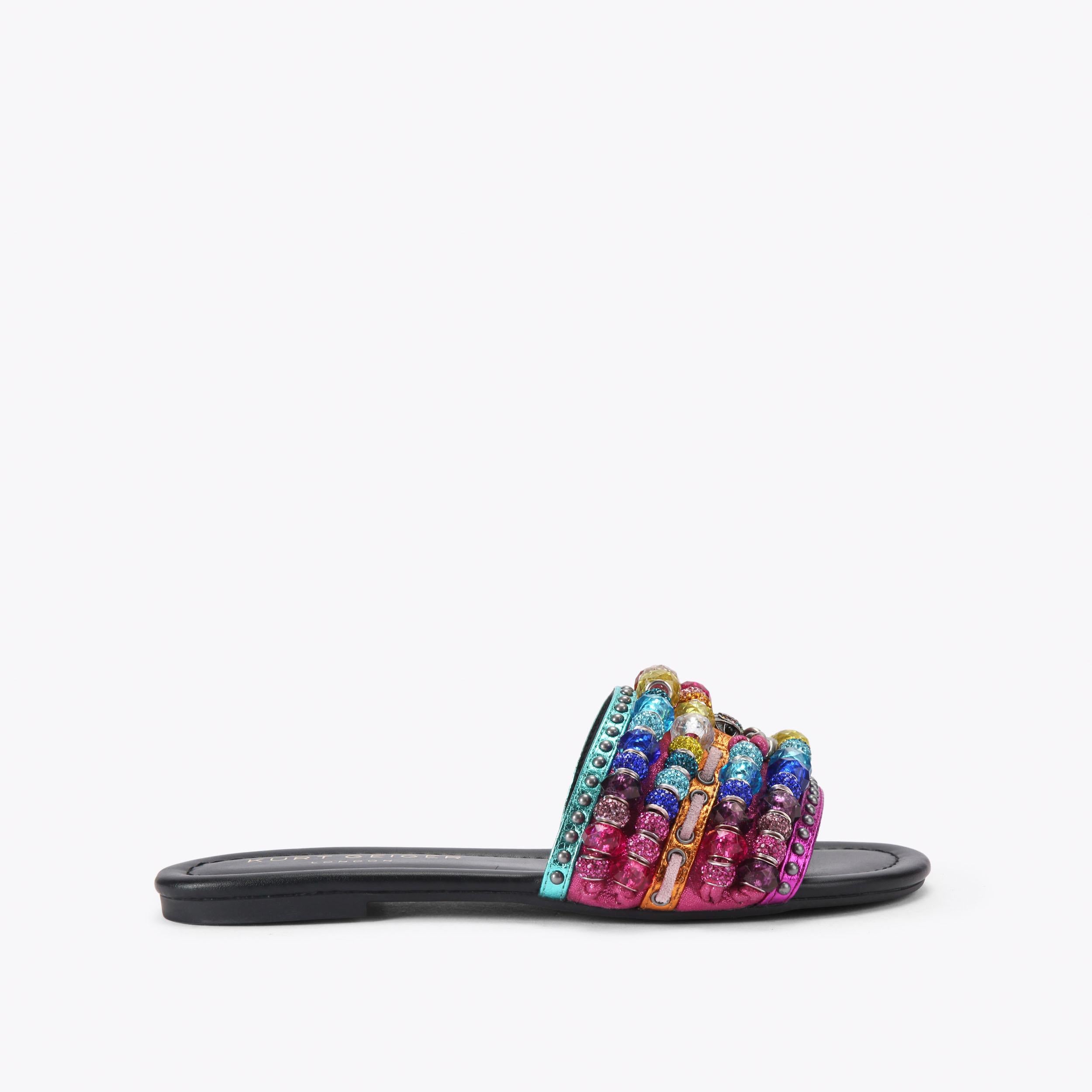 Southbank Beaded Flat — Black Sandal, side profile
